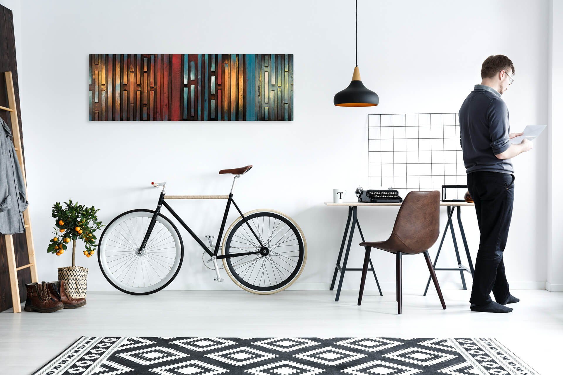 KUNSTLOFT Holzbild Nachtschimmer 144x44 cm, handgefertiges Wandbild aus Holz