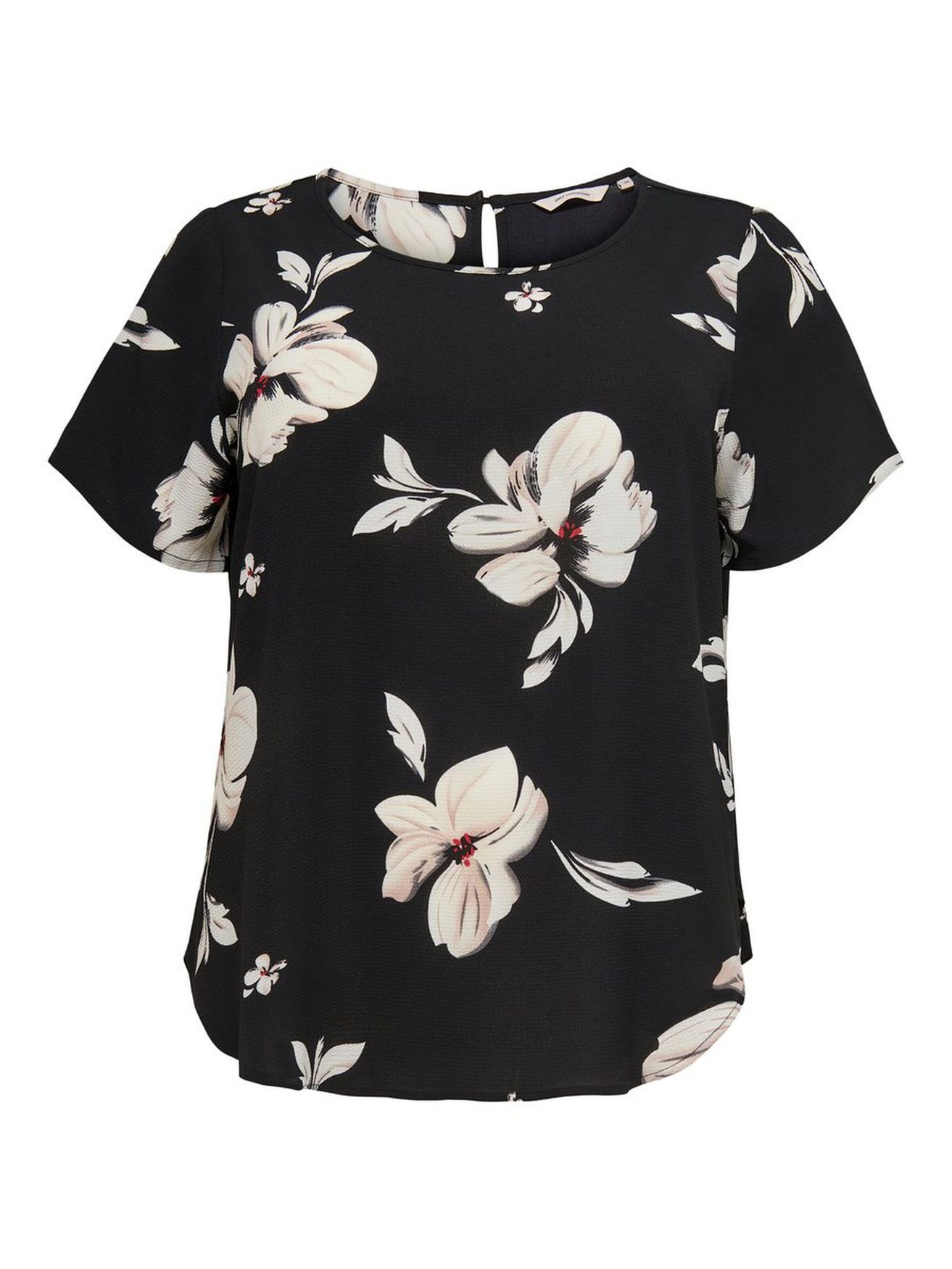 (1-tlg) Size Übergröße CARMAKOMA Plus Kurzarm CARVICA Shirt ONLY Blusenshirt Curvy in 3906 Bluse Design Schwarz-Weiß