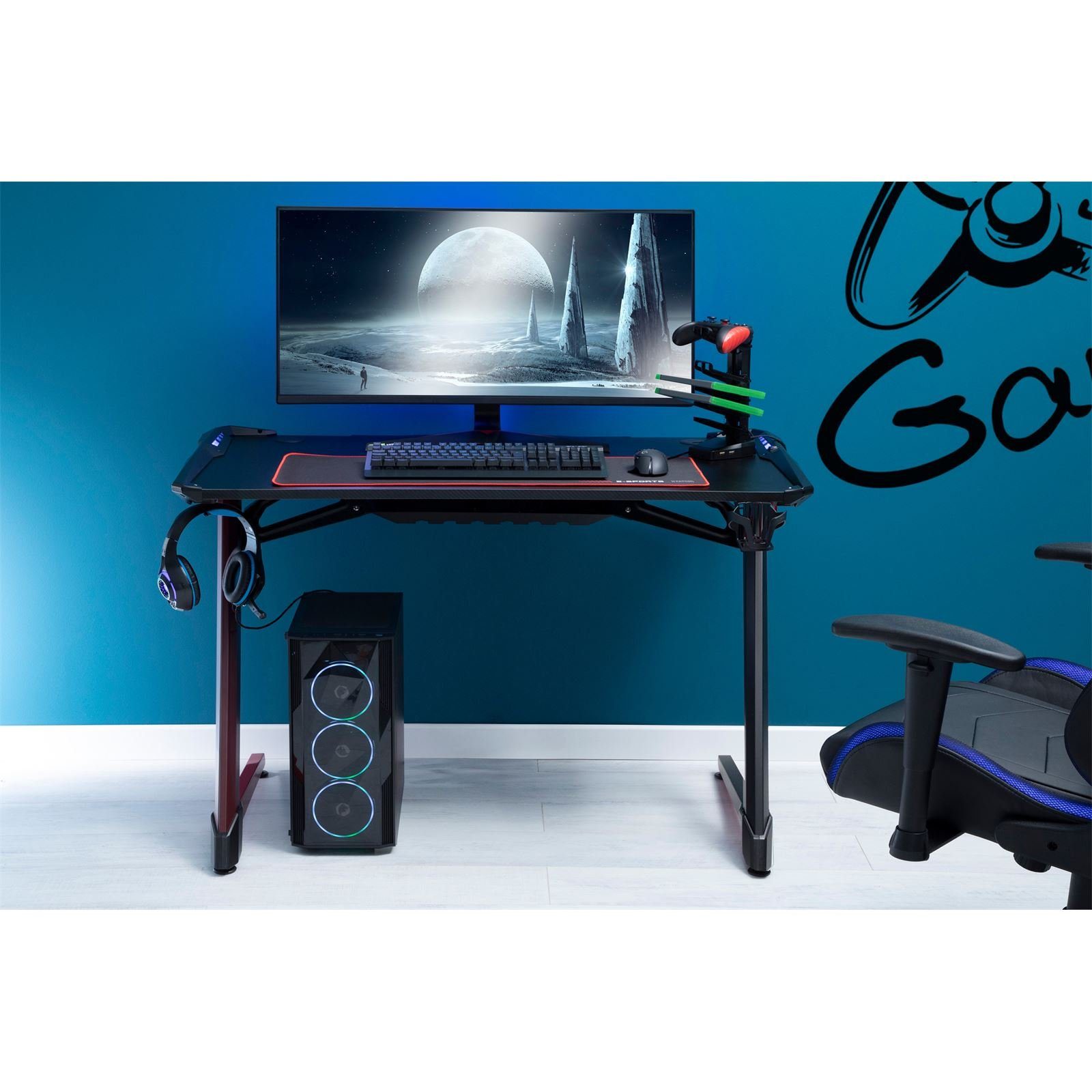 in PC Schreibtisch Computertisch Jugend Gamingschreibtisch CARO-Möbel schwarz RUSH, Kinder Büro