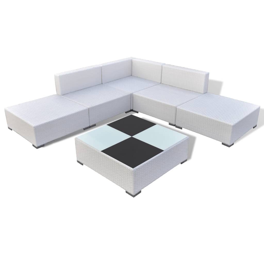 6-tlg. Auflagen mit Weiß, Rattan Poly Garten-Lounge-Set Gartenlounge-Set vidaXL (6-tlg)