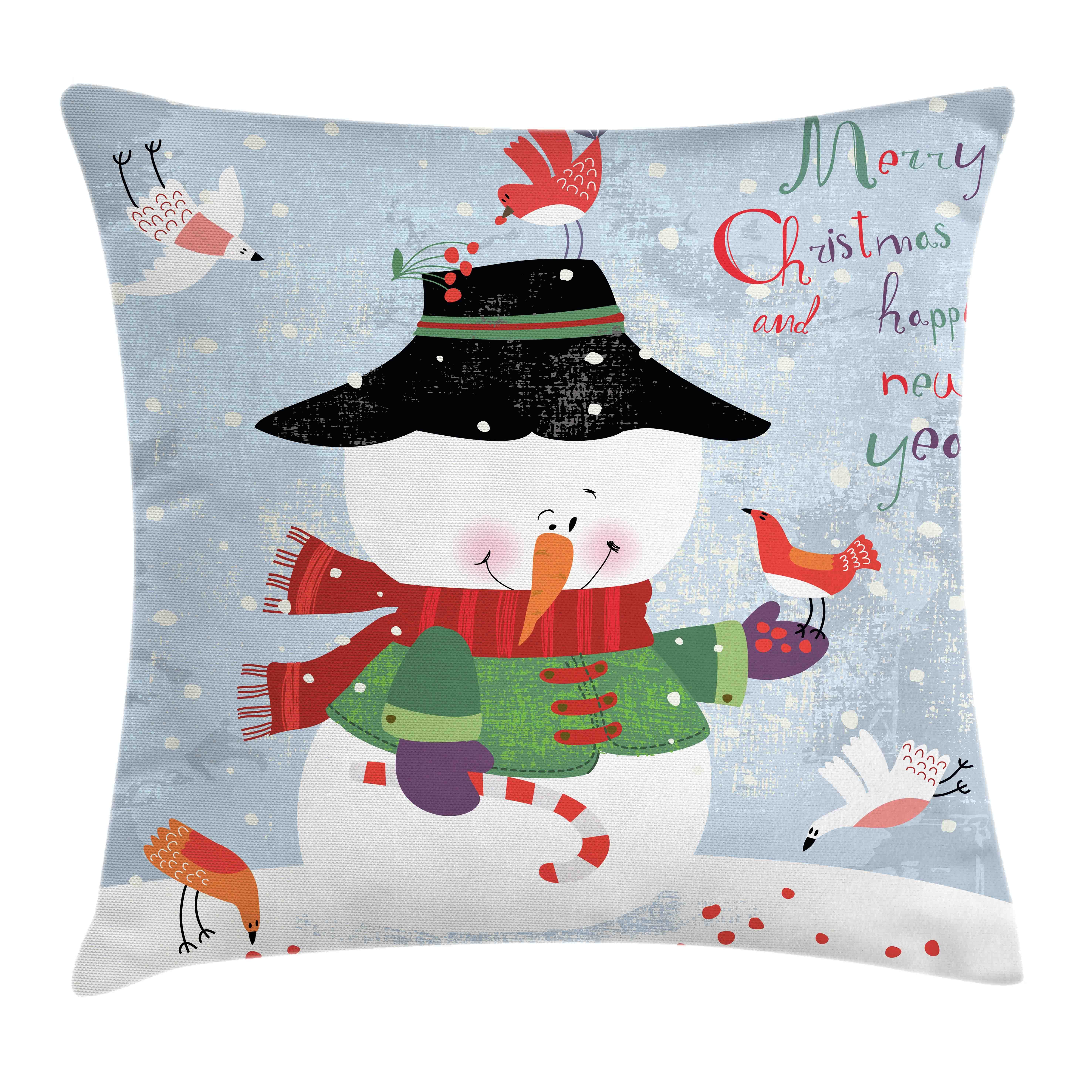 Kissenbezüge Reißverschluss Kissenhülle mit Farbfesten Farben Beidseitiger Druck, Abakuhaus (1 Stück), Schneemann Weihnachten Neujahr Grunge | 
