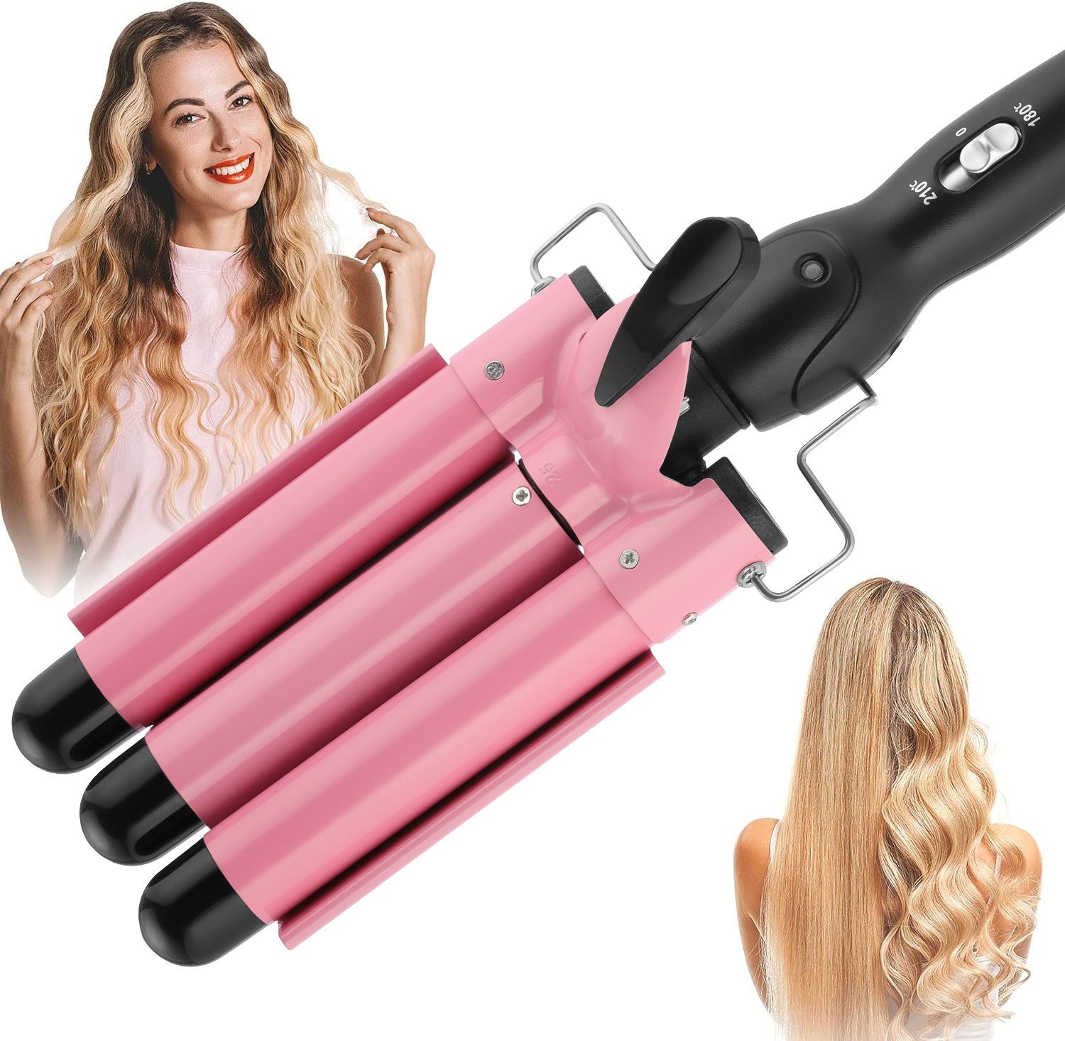 LETGOSPT Lockenstab 3 Fässer Lockenwickler 25mm, Beach Waves Schnelle, Mit  2 Temperatur, Keramik-Beschichtung, für Lange/kurze Haare mit Einstellbarer  Temperatur