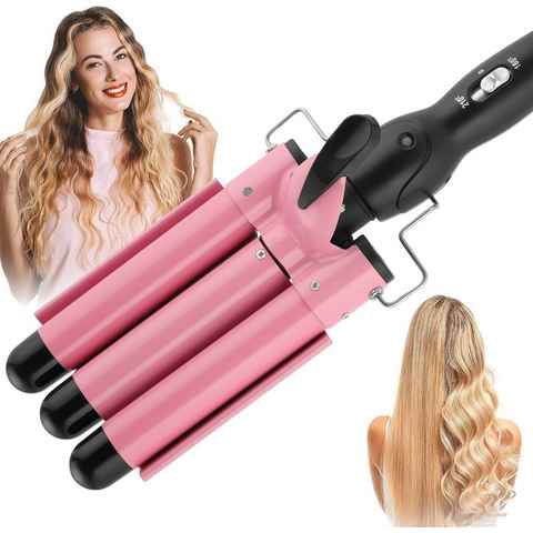 LETGOSPT Lockenstab 3 Fässer Lockenwickler 25mm, Beach Waves Schnelle, Mit 2 Temperatur, Keramik-Beschichtung, für Lange/kurze Haare mit Einstellbarer Temperatur