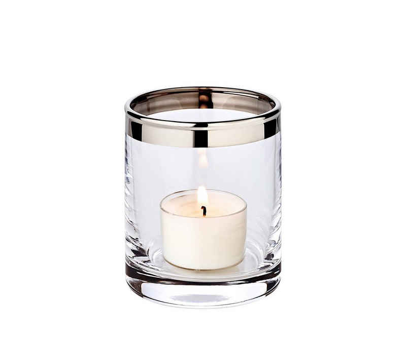 EDZARD Windlicht »Molly«, Höhe 8 cm, Ø 7 cm, aus Kristallglas mit, Platinrand, Kerzenhalter für Stumpenkerzen