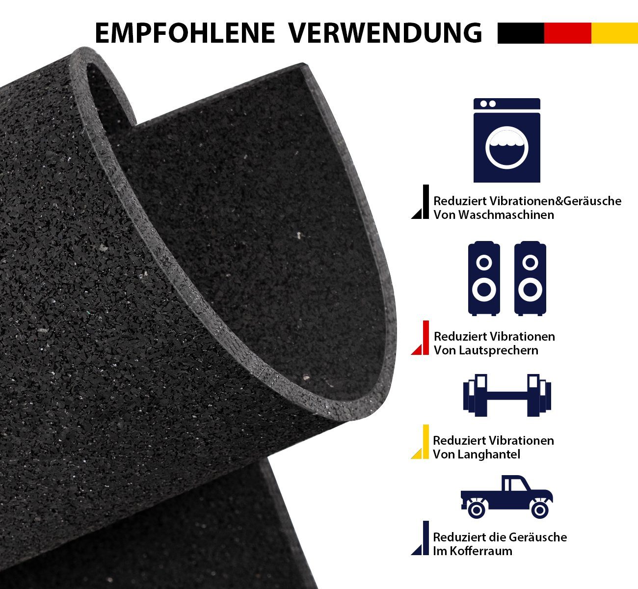 Homewit Gummimatte 600x600mm Matte, 1-St., Anti-Vibrationsmatte Set, Antirutschmatte Schwarz