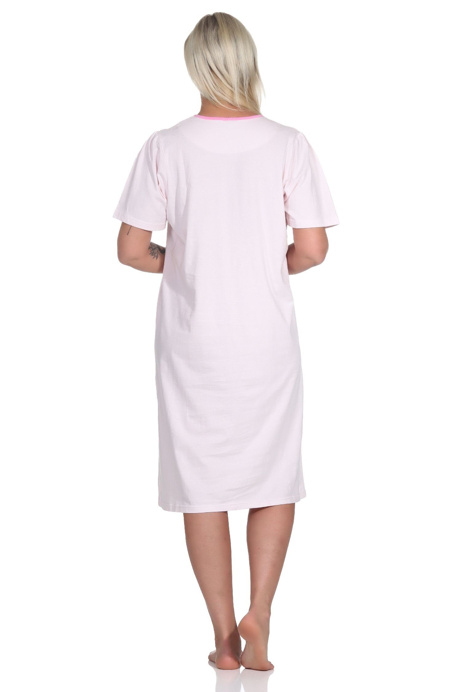 Normann Nachthemd Frauliches Damen kurzarm rosa Länge, Nachthemd,cm am Knopfleiste Hals