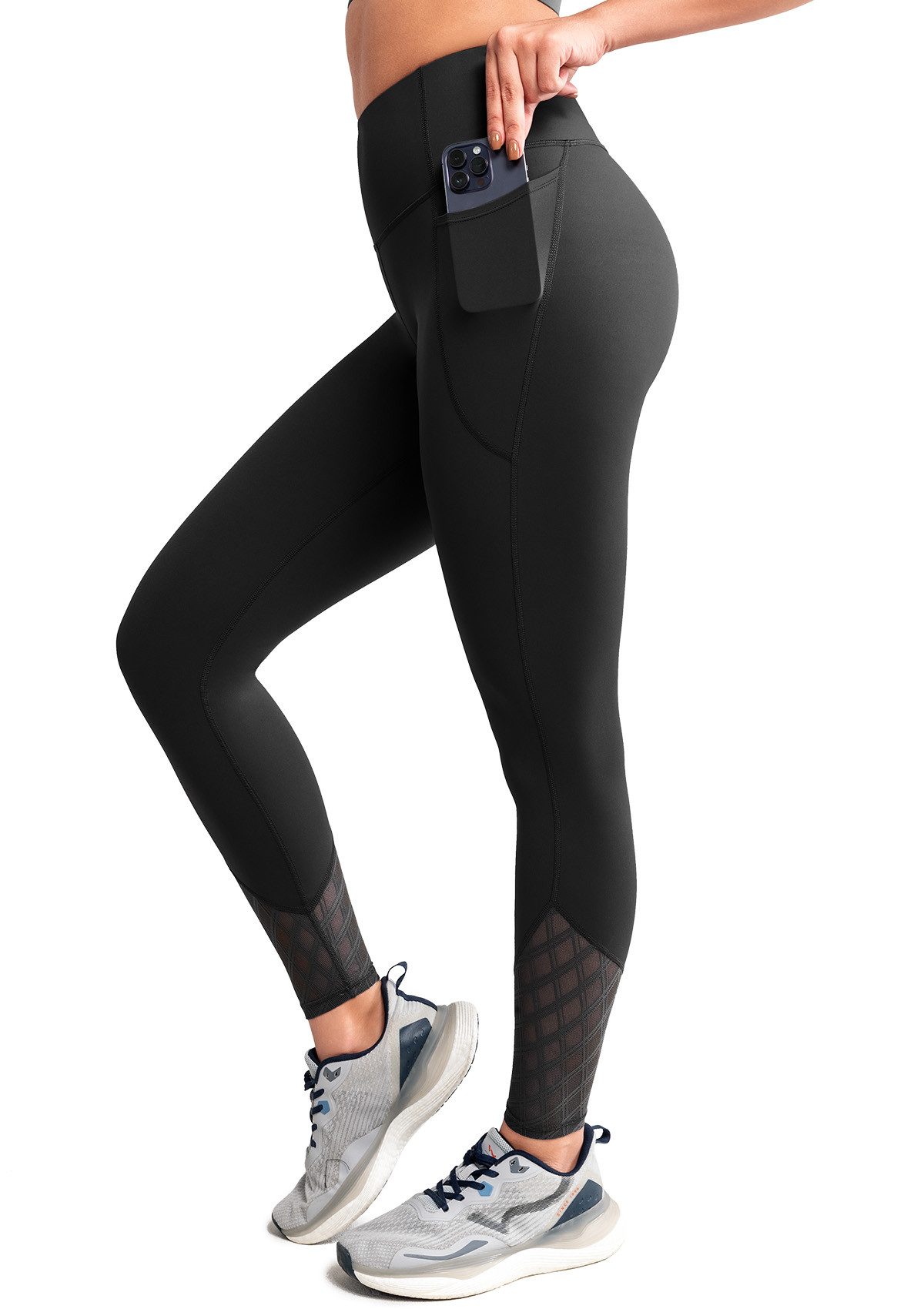Leggings Damen Sporthose mit Taschen & Mesh Blickdicht, E110692A19