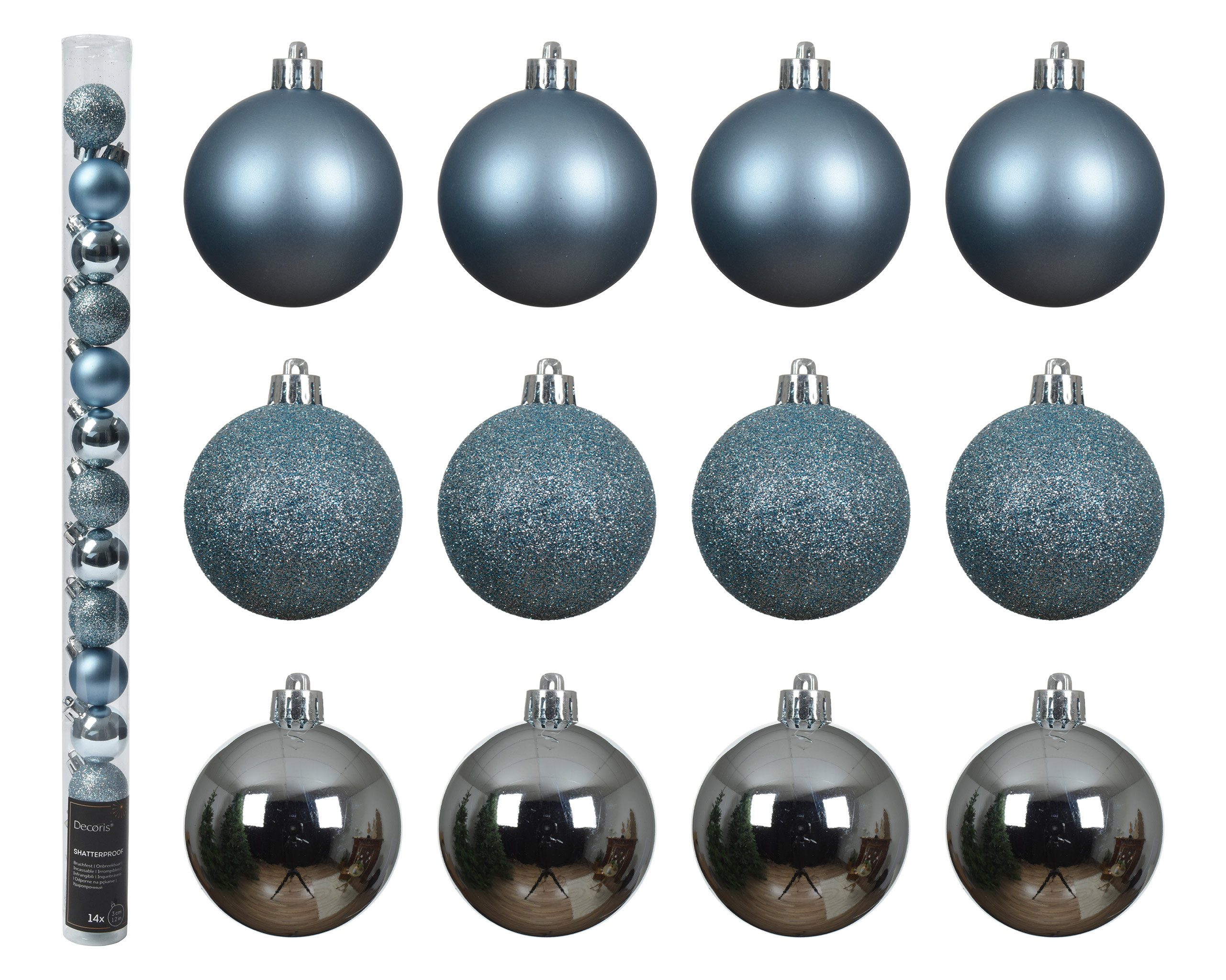 Kaemingk Weihnachtsbaumkugel, Weihnachtskugeln Kunststoff 3cm 14er Set - Eisblau