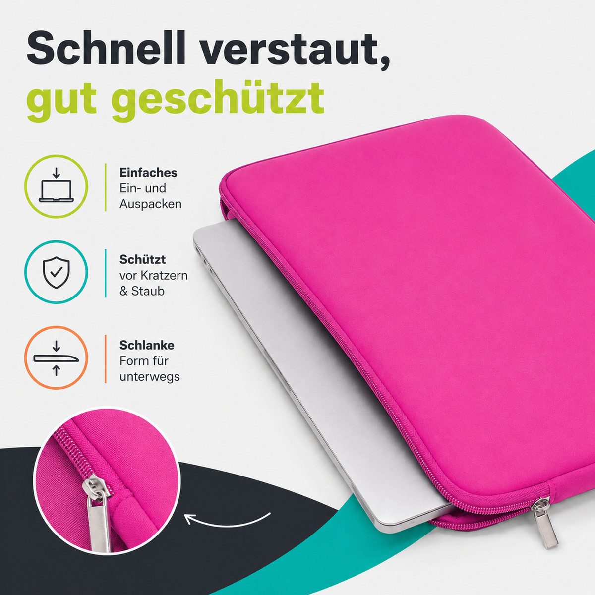 König Design Laptoptasche Universal Notebooktasche 16 Zoll Sleeve Tasche Hülle Laptop Case Cover, weiches Innenfutter zum Schutz vor Kratzern – Bild 5 von 5
