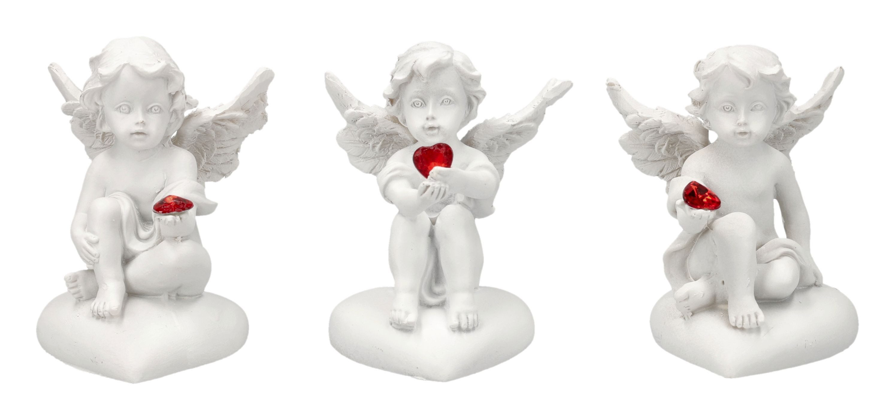 Figuren Shop GmbH Dekofigur Liebesengel Figuren – 3er Set Putten mit Herz Sammlerfigur 8 cm Engel
