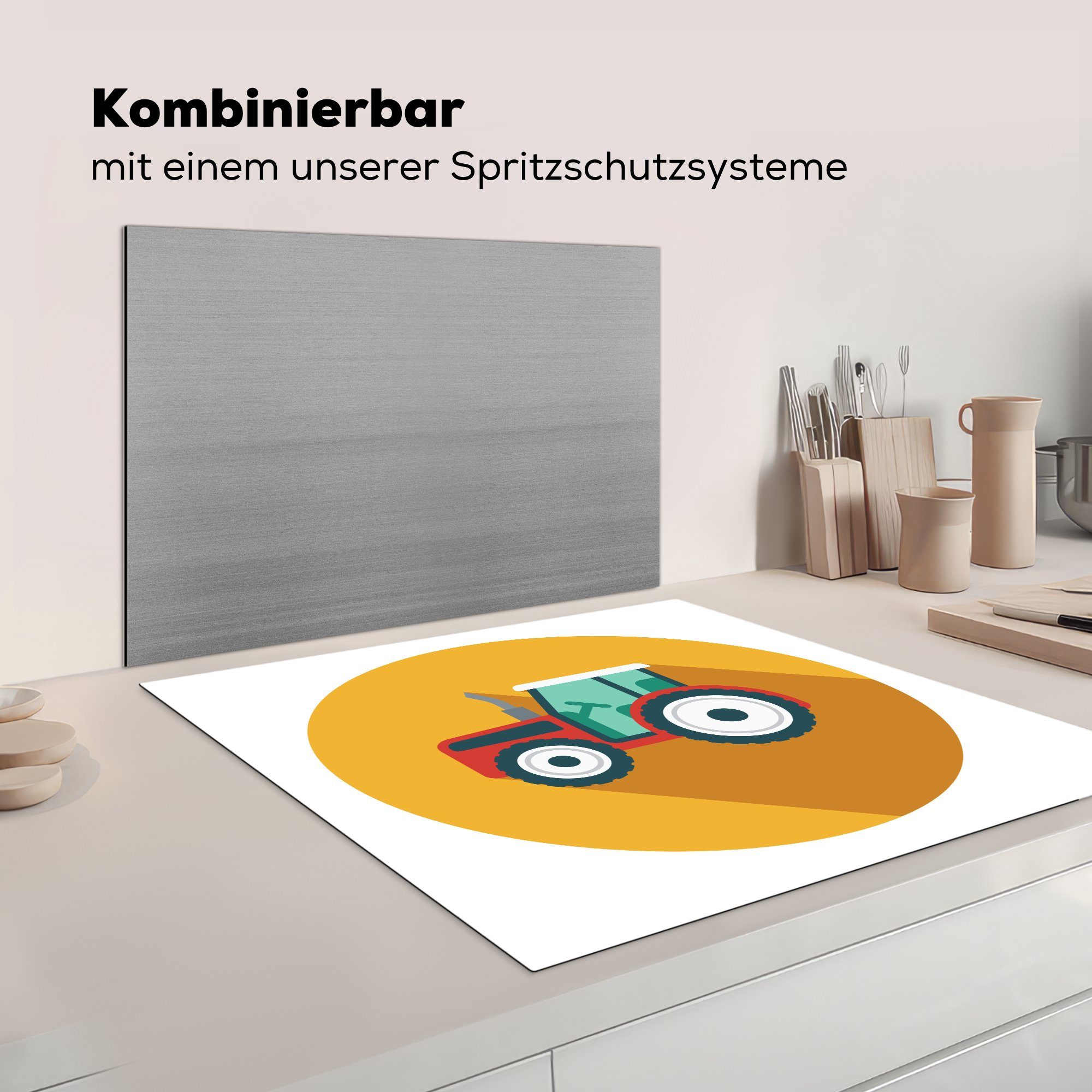 cm, Vinyl, MuchoWow küche (1 Traktor Ceranfeldabdeckung, Arbeitsplatte Herdblende-/Abdeckplatte Kreis, - für Orange tlg), - 78x78