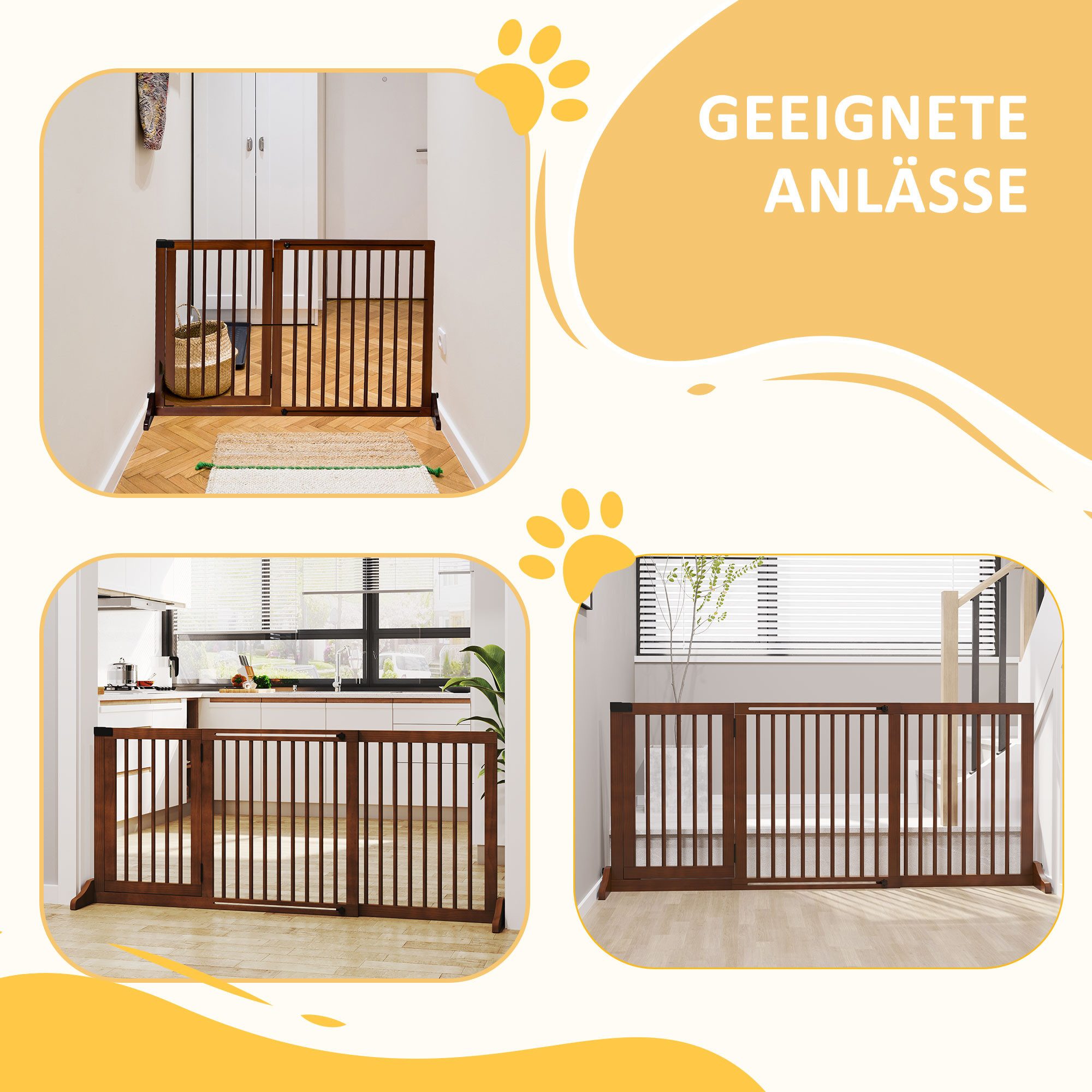 PawHut Hundegitter Absperrgitter Hund Freistehendes Verstellbares (Haustierschutzgitter, 1 St., Haustier Türschutzgitter), Braun 113-166 x 36 x 71 cm – Bild 5 von 5