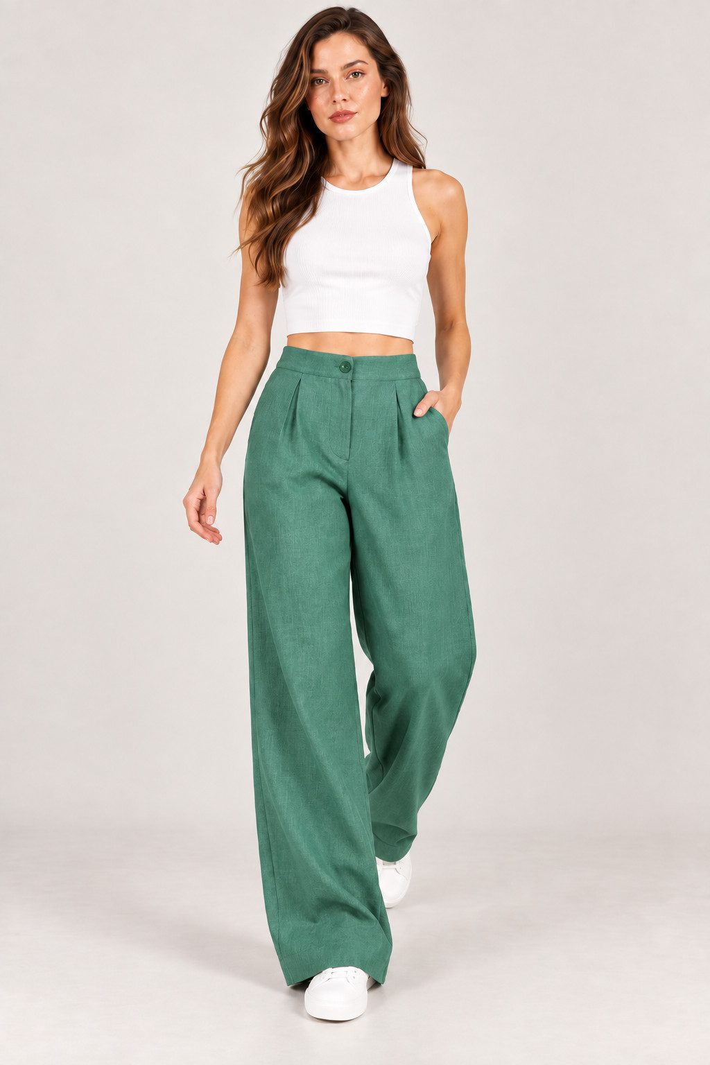 fashionshowcase Palazzohose Damen Stoffhose High Waist – elegante Bundfaltenhose mit weitem Bein – Bild 2 von 5