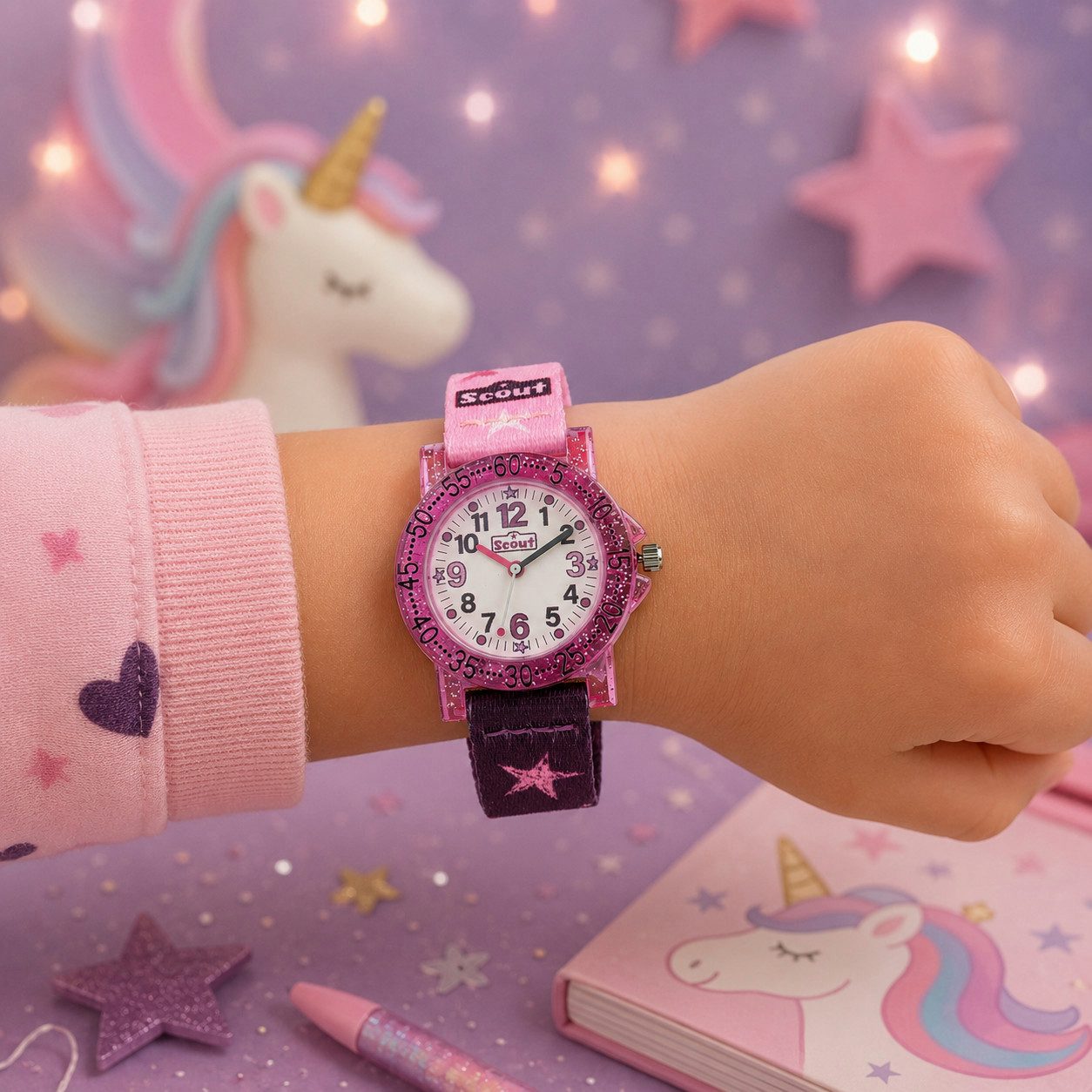 Scout Quarzuhr IT-Collection Kinderuhr 164000029 Einhorn Sterne Textilband 33 mm