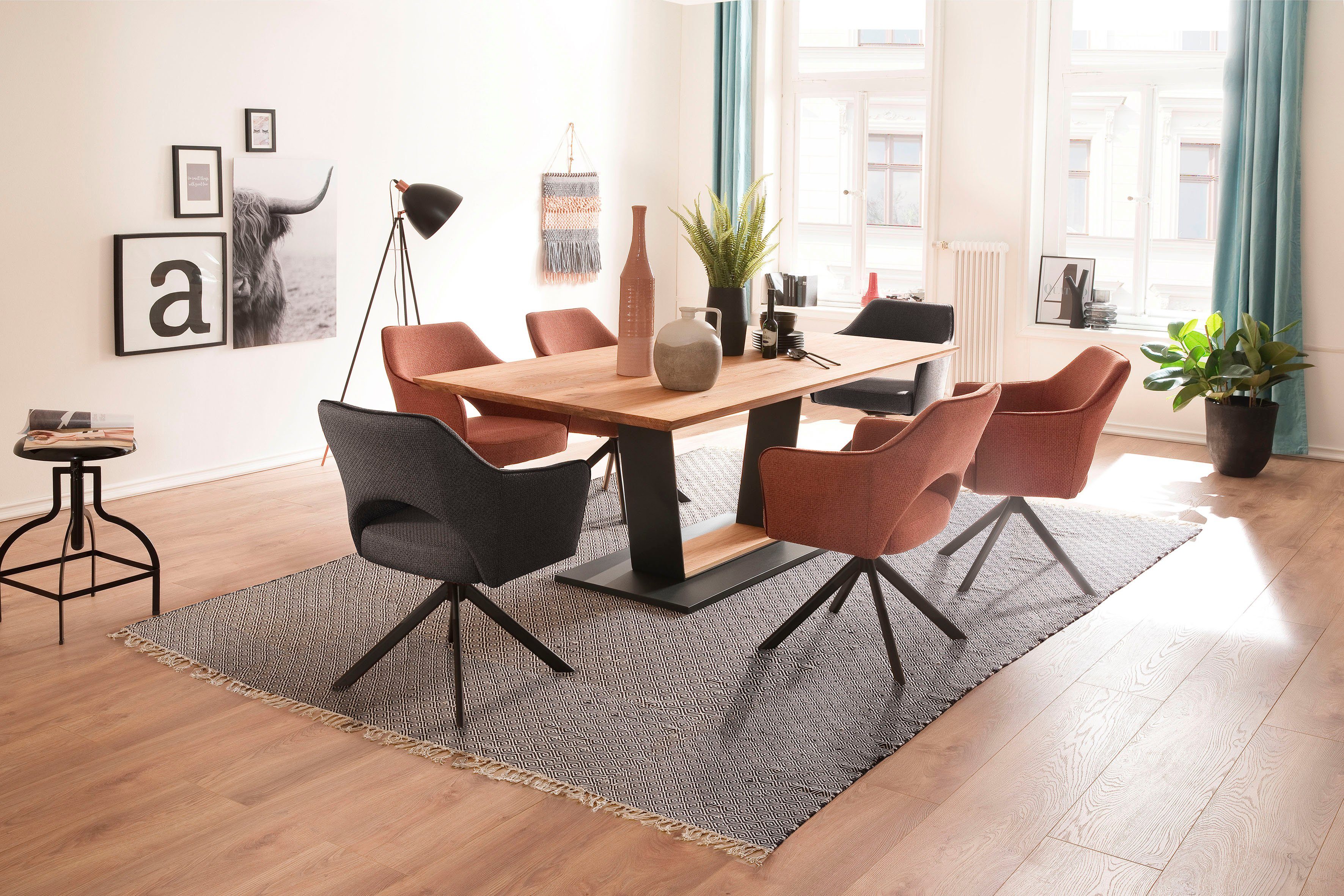 Anthrazit MCA 2 furniture Metall | Nivellierung St), drehbar mit matt 4-Fußstuhl 180° (Set, schwarz Tonala lackiert