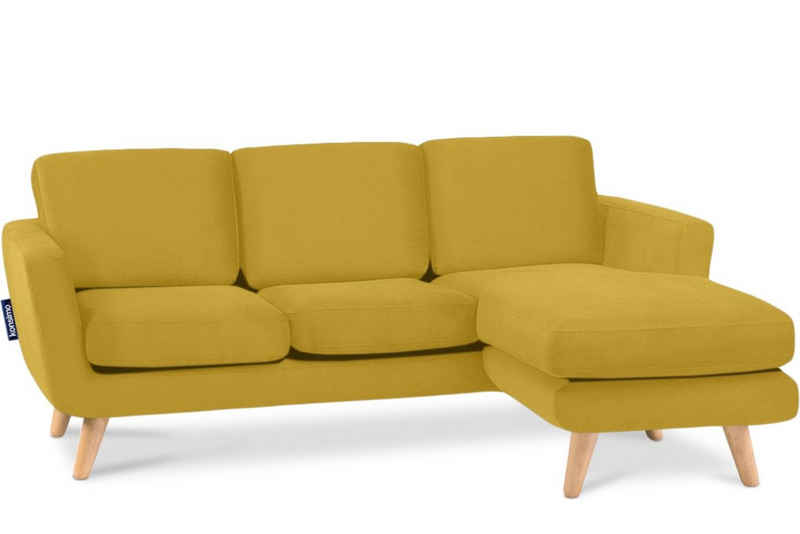 Konsimo Ecksofa TAGIO rechts, Scandi-Stil, mit Armlehnen, Made in Europa, Gestell aus Massivholz