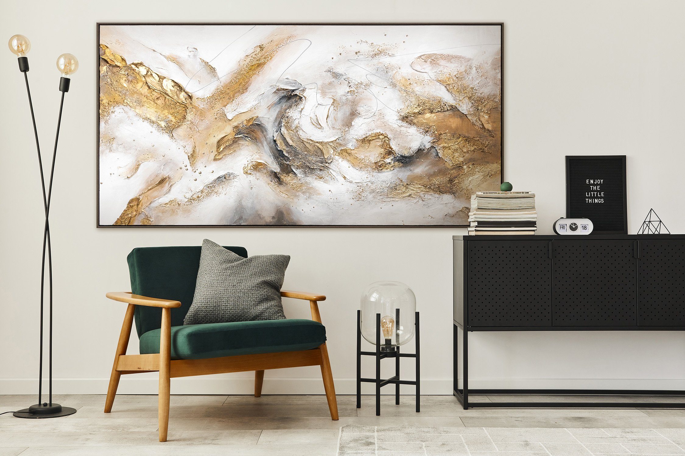 YS-Art Gemälde Konsonanz, Goldenes Rahmen Leinwand Abstraktes Bild Handgemalt mit