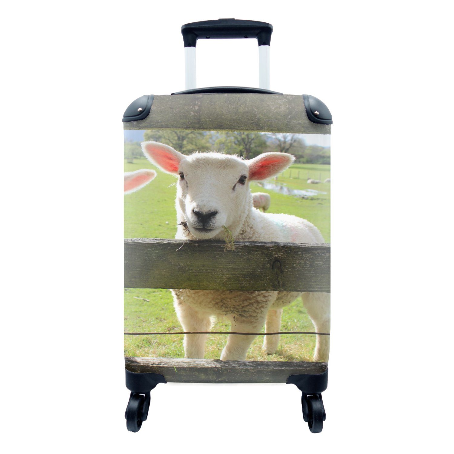 Reisetasche MuchoWow Tiere mit für Ferien, Trolley, Reisekoffer Bauernhof, Rollen, - Schafe Handgepäckkoffer Handgepäck 4 rollen, -