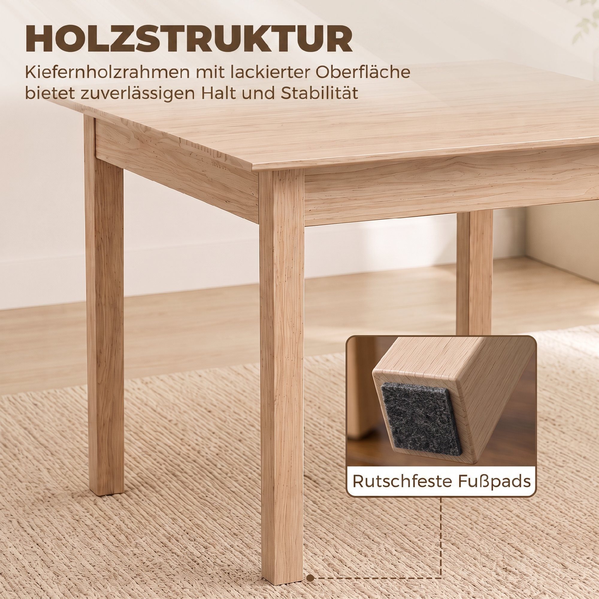 HOMCOM Esstisch Küchentisch Esszimmertsich aus Massivholz (Set, 1-St., 1 Tisch), Quadratischer Esstisch für 2 Personen – Bild 5 von 5