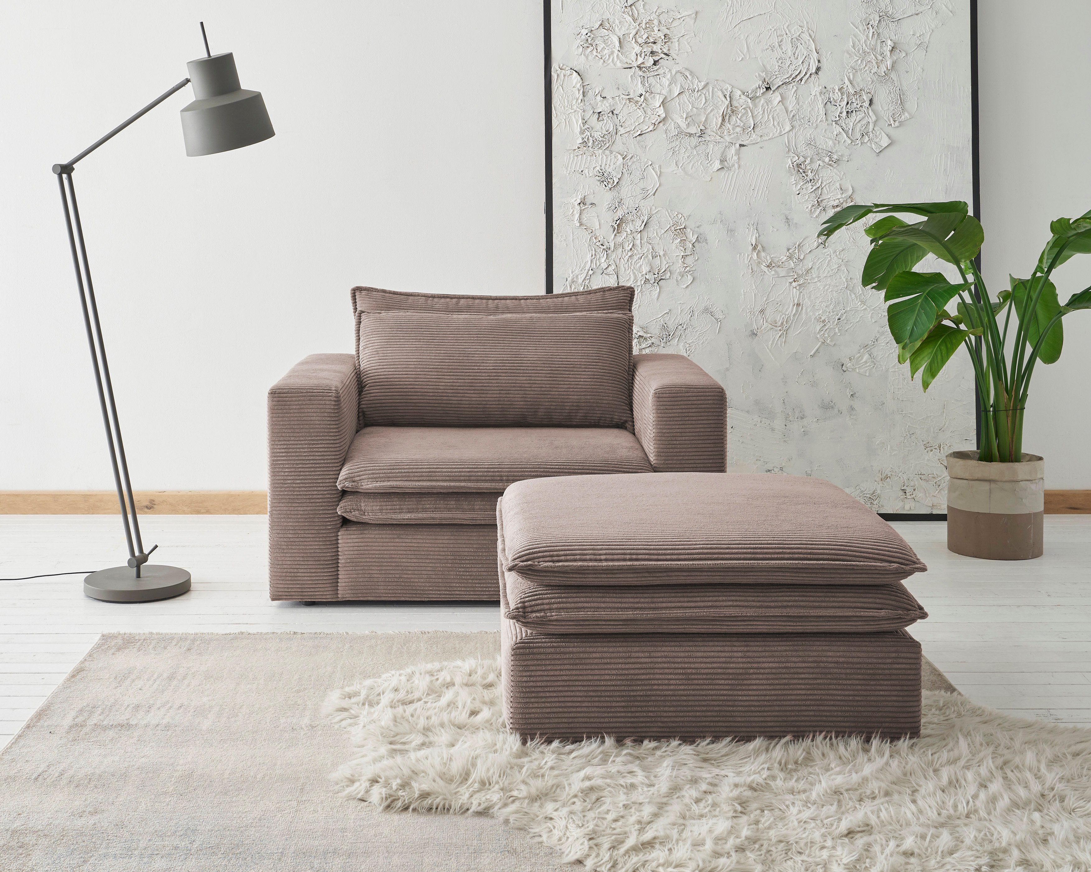 Places of Style Sitzgruppe PIAGGE, (2-tlg), Hochwertiger Cord, Loveseat und  Loveseat-Hocker im Set