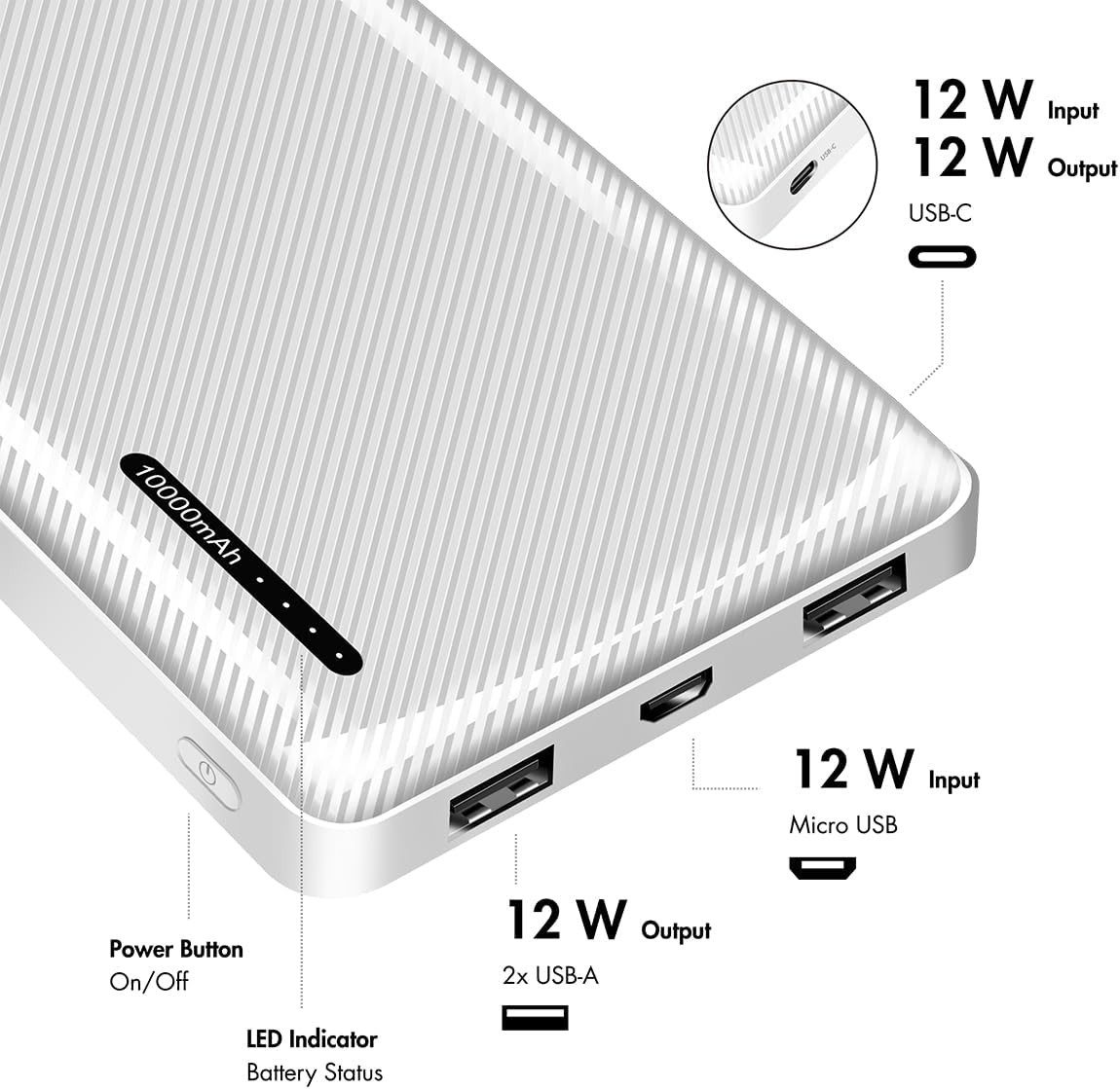 LogiLink Powerbank 10000mAh USB C 3 Geräte LED Ladeanzeige Powerbank Powerbank mit USB Anschlüssen 10000 mAh (5 V), 10000mAh USB C LED Anzeige 3 Geräte gleichzeitig kompakt