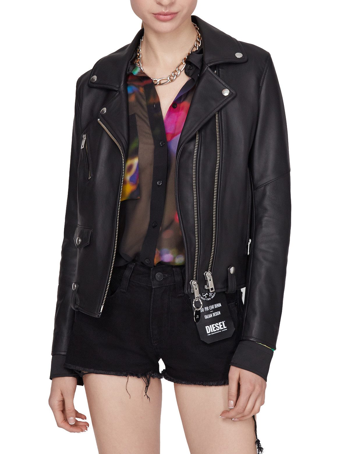 Diesel Lederjacke Bikerjacke aus 100% Lammleder in Schwarz - Gr. S