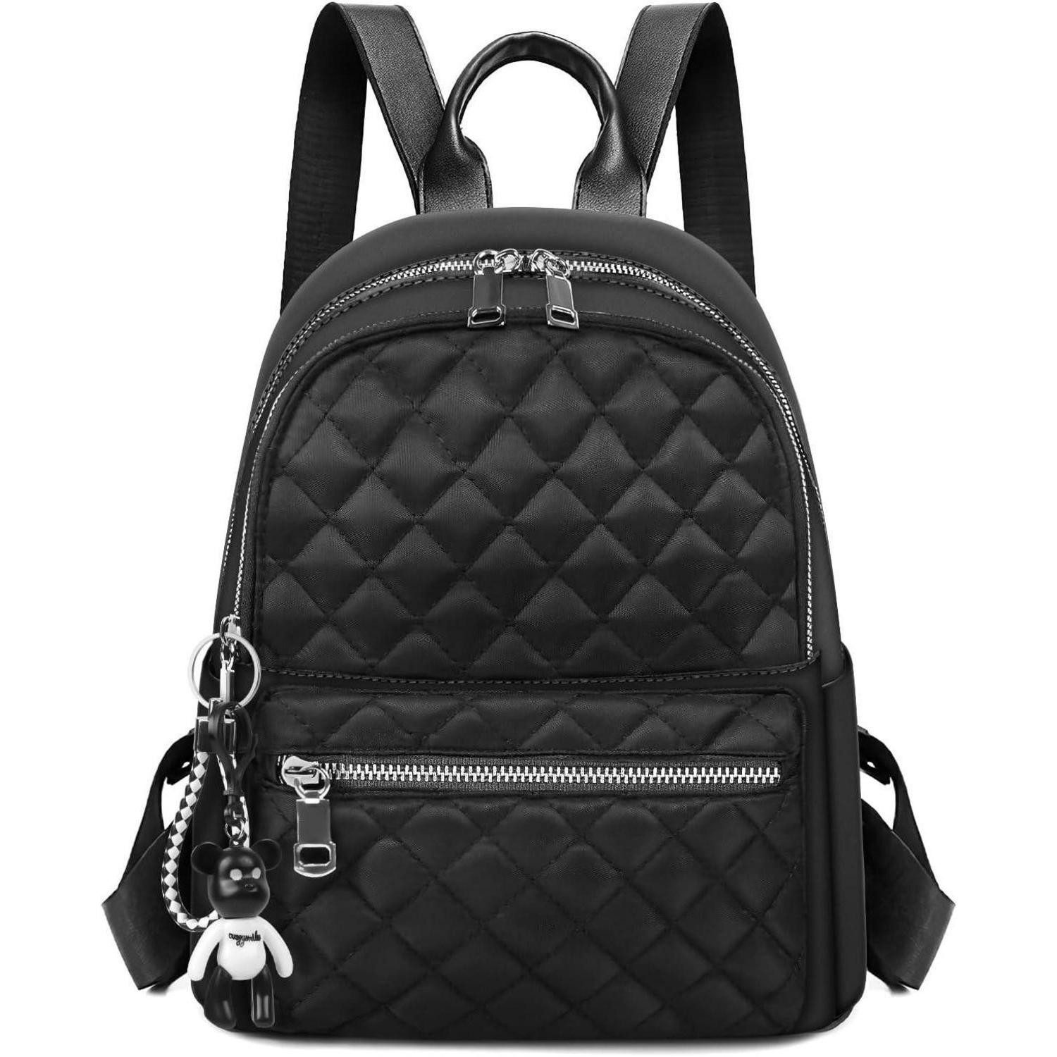 Cityrucksack Rucksack Damen Klein Wasserdicht Nylon Antithef Daypack A-schwarz