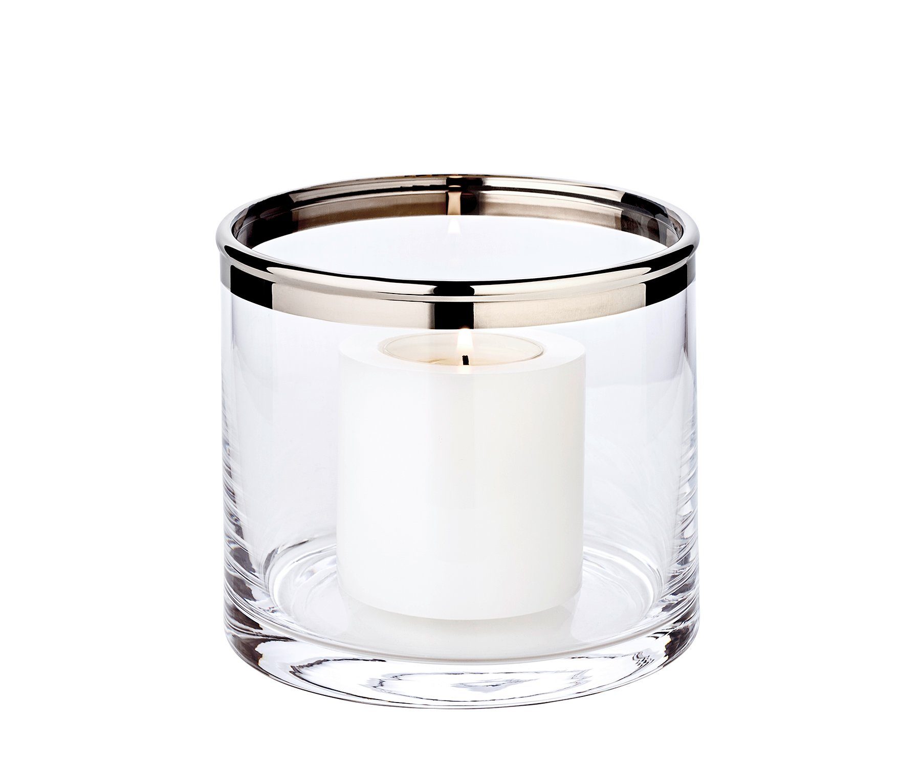 EDZARD Windlicht Molly, Höhe 10 cm, Ø 11,5 cm, aus Kristallglas mit Platinrand, Kerzenhalter für Stumpenkerzen