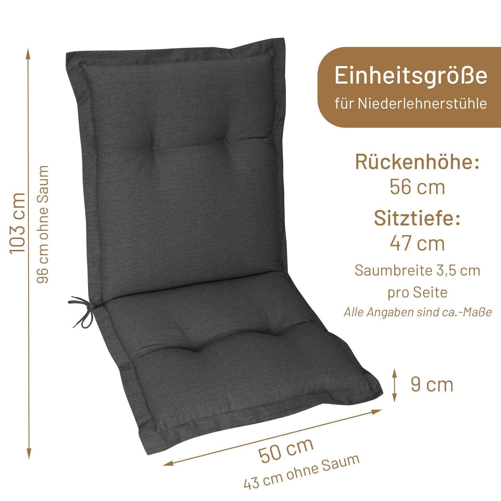 Herlag Polsterauflage Ava Niedriglehner Gartenstuhlauflage extra dick, 103x50x9cm, (1 St), Polsterauflage Niederlehner für Stapelstühle, Anthrazit