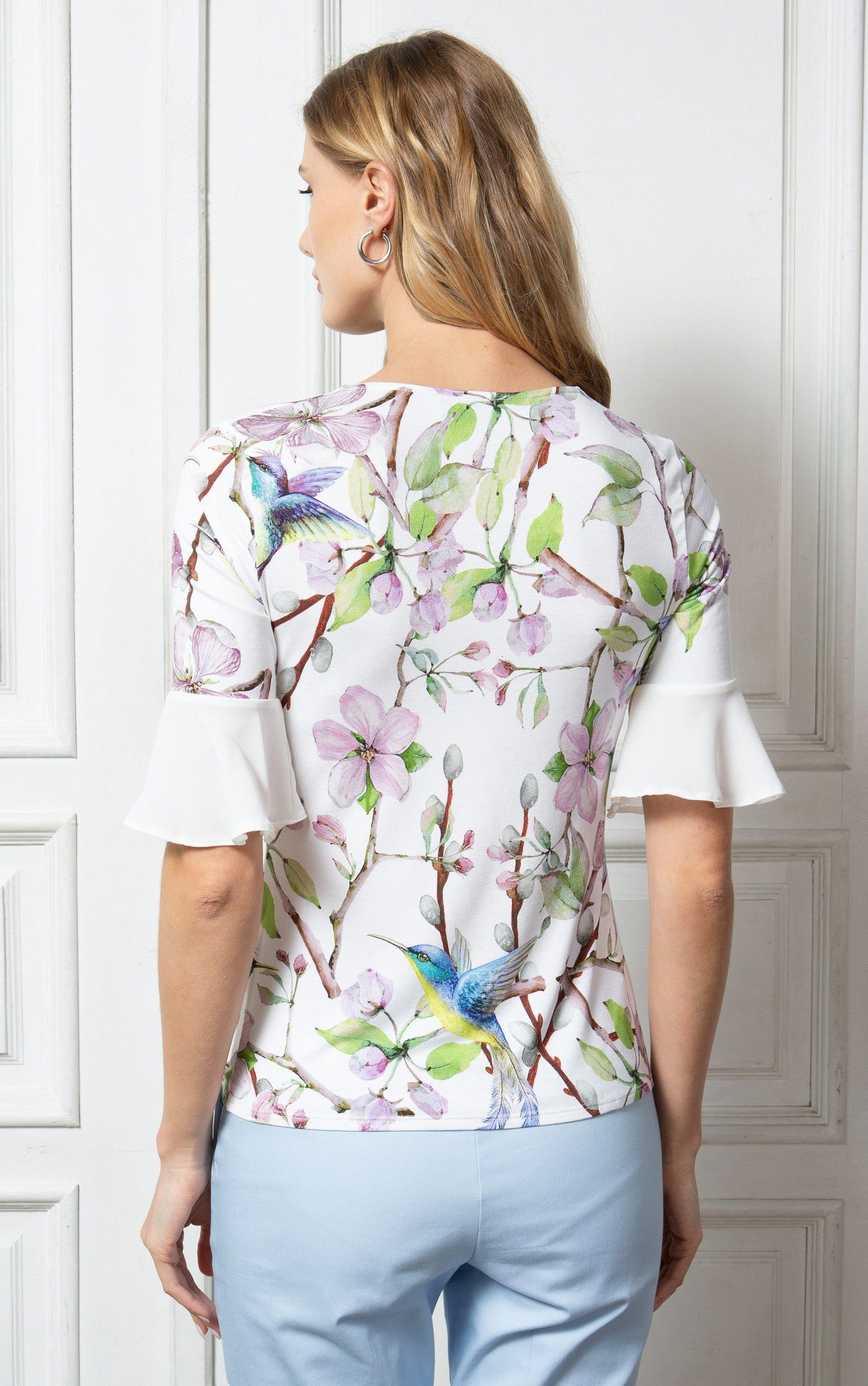 Passioni Blusentop mit Blumen- und Vogeldruck günstig online kaufen