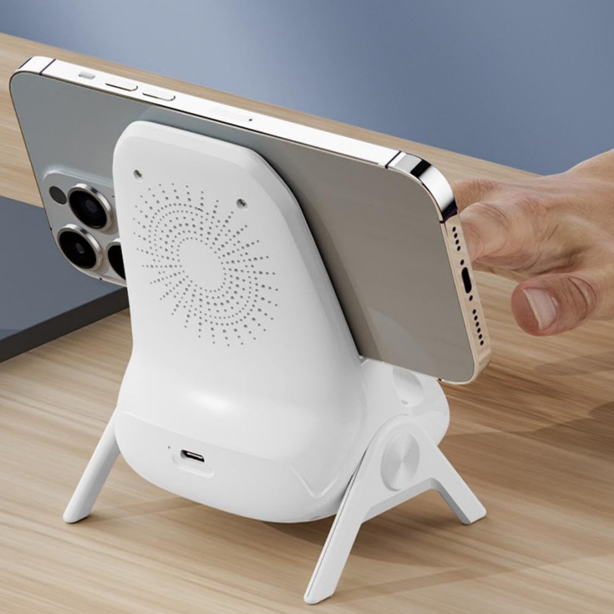 ibettertec 2026 Wireless Charger Handyhalterung, Kabelloses Ladegerät mit Induktions-Ladegerät (Verstellbarem Standfuß, Qi Fast Charging Ladestation mit USB-C, mit Micro-USB Adapter für iPhone Samsung Huawei, magnetisches kabelloses Laden)
