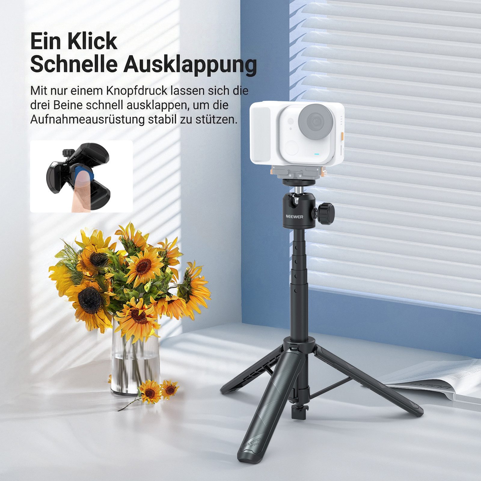 Neewer DT001 Ausziehbarer Selfie Stick Stativ, tragbarer Metallständer Handstativ (kompatibel mit Canon Sony Nikon Kamera, Webcam für Vlogging)