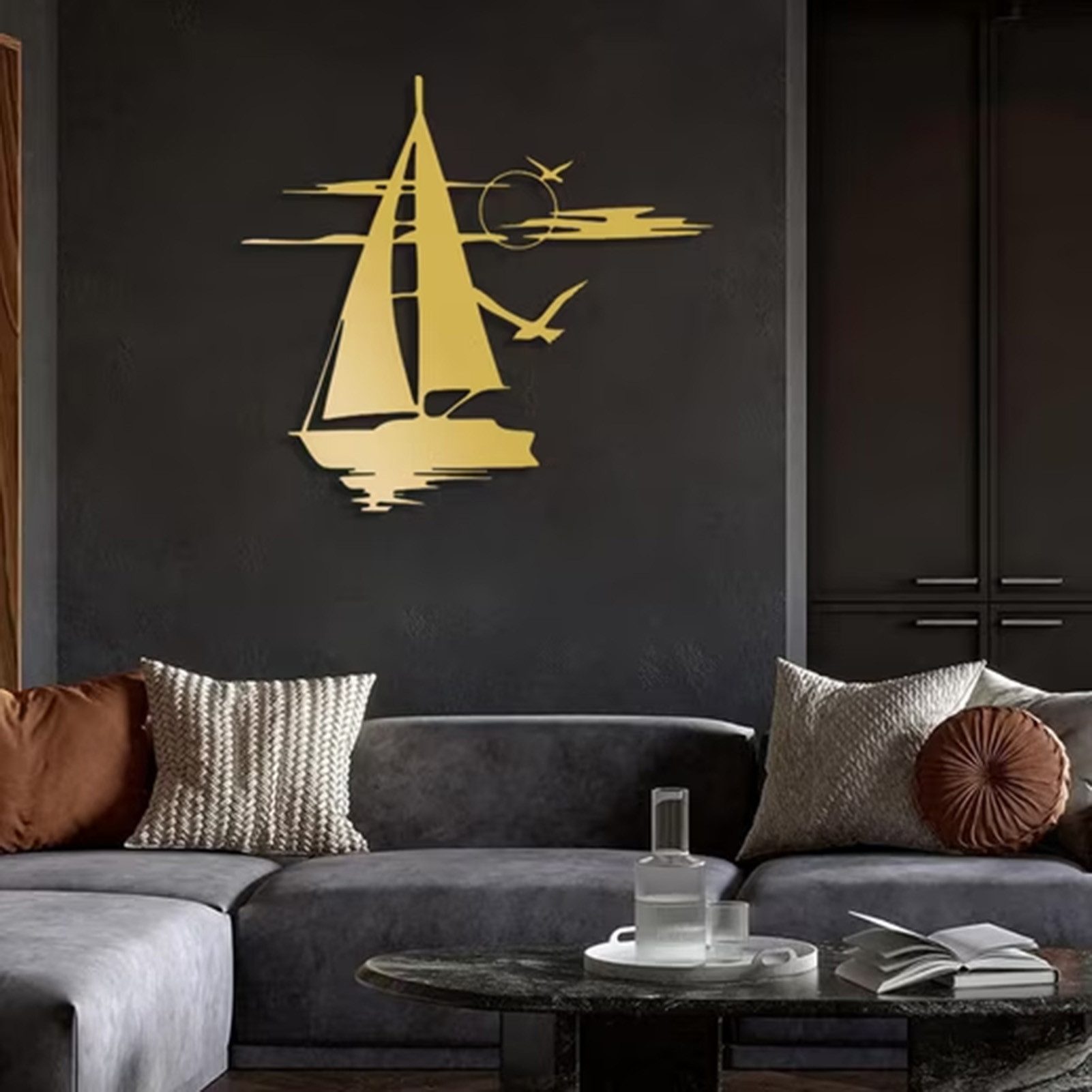 Jumpeak Wanddekoobjekt Dekoriertes Segelboot auf See,Wolkenmeer günstig online kaufen