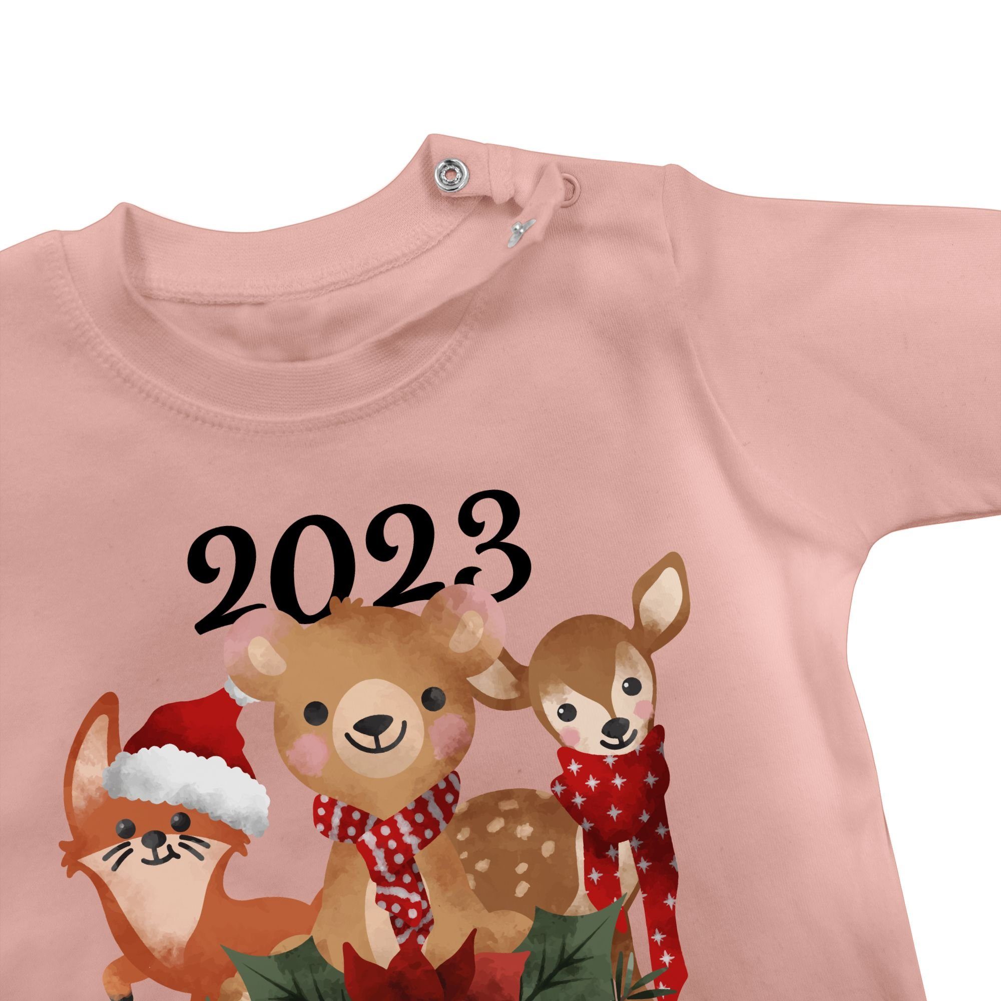 T-Shirt süßen 2 2023 Baby Tieren Weihnachten Shirtracer Kleidung schwarz Mein Babyrosa - Weihnachten erstes mit