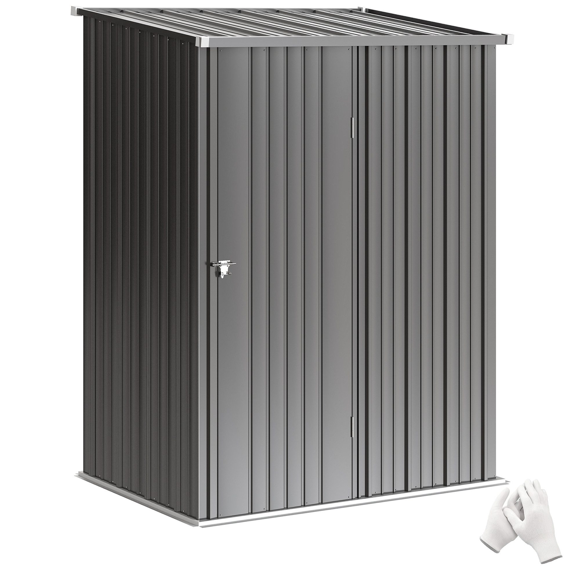 Outsunny Gerätehaus abschließbar Metall Geräteschuppen mit Pultdach verzinkter Stahl, BxT: 161.5x94.5 cm, (Gerätehaus, 1 St., Geräteschuppen), für Garten, Schwarz