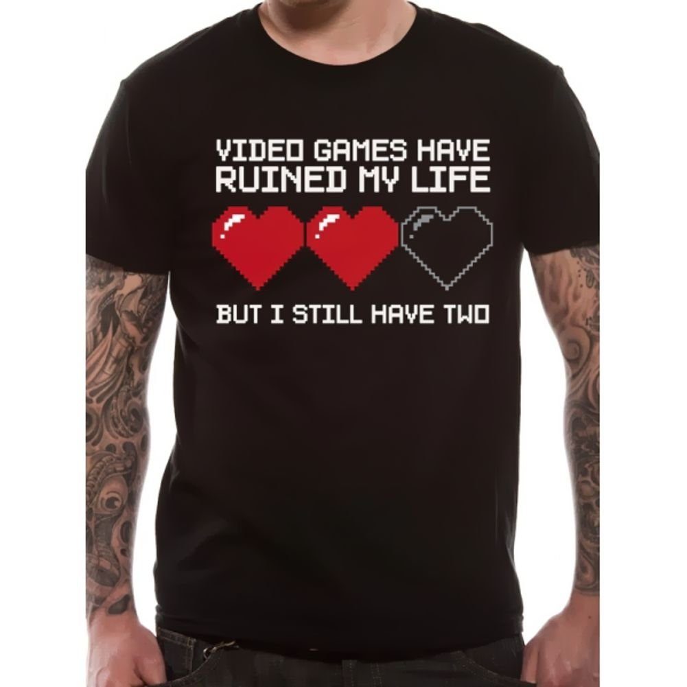 coole-fun-t-shirts Print-Shirt VIDEOGAMES HAVE RUINED MY LIVE - BUT I HAVE  STILL TWO T-Shirt Herren S M L XL XXL