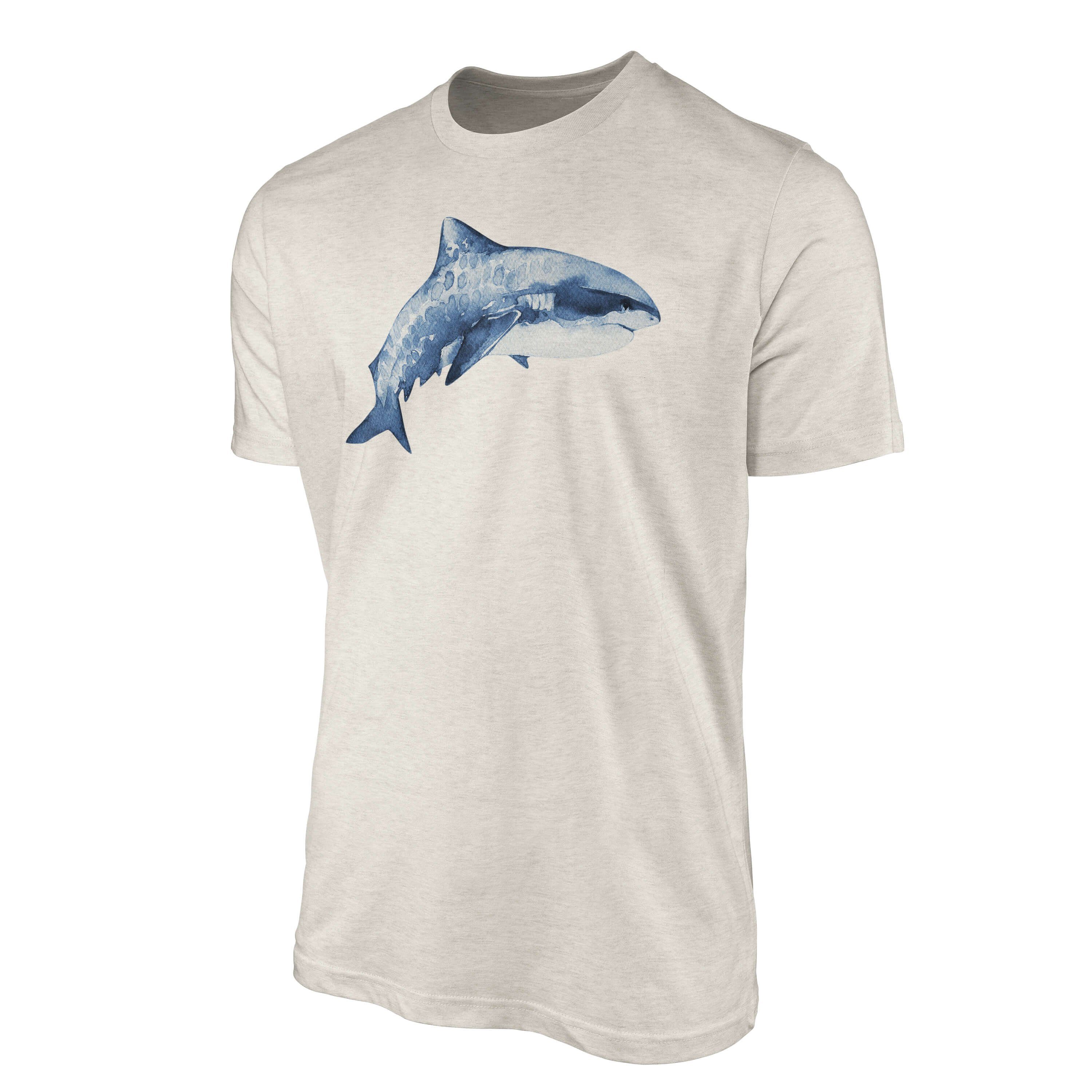 Motiv gekämmte Wasserfarben Hai (1-tlg) aus 100% Shirt T-Shirt T-Shirt Sinus Bio-Baumwolle erne Art Nachhaltig Ökomode Herren
