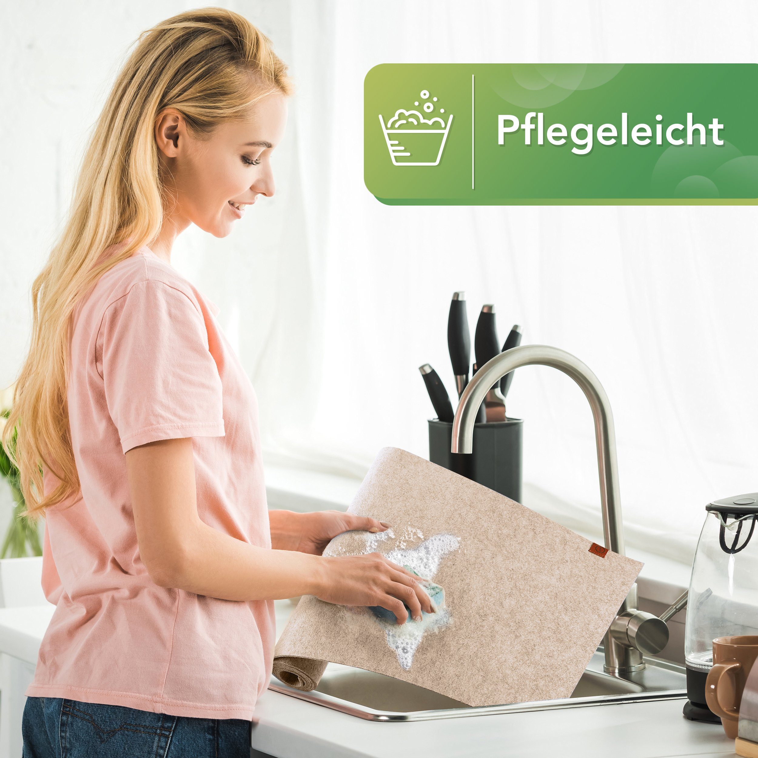 Loco Bird Tischläufer aus Filz, Abwaschbare Tischdecke mit Kunstleder-Label (skandinavische Tischband Deko), Tisch Filzläufer für draußen – Bild 4 von 5