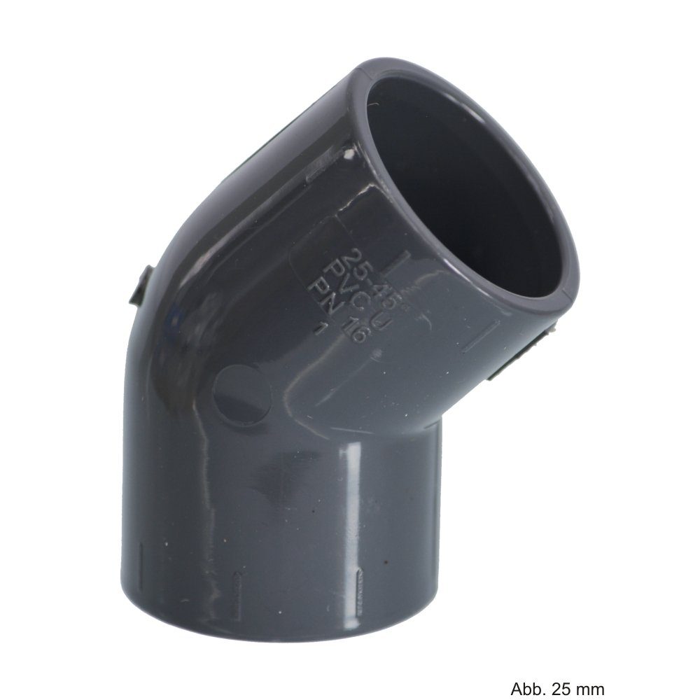 bevo Wasserrohr PVC-U Winkel 45°, Klebemuffe, 16 bar, 32 mm