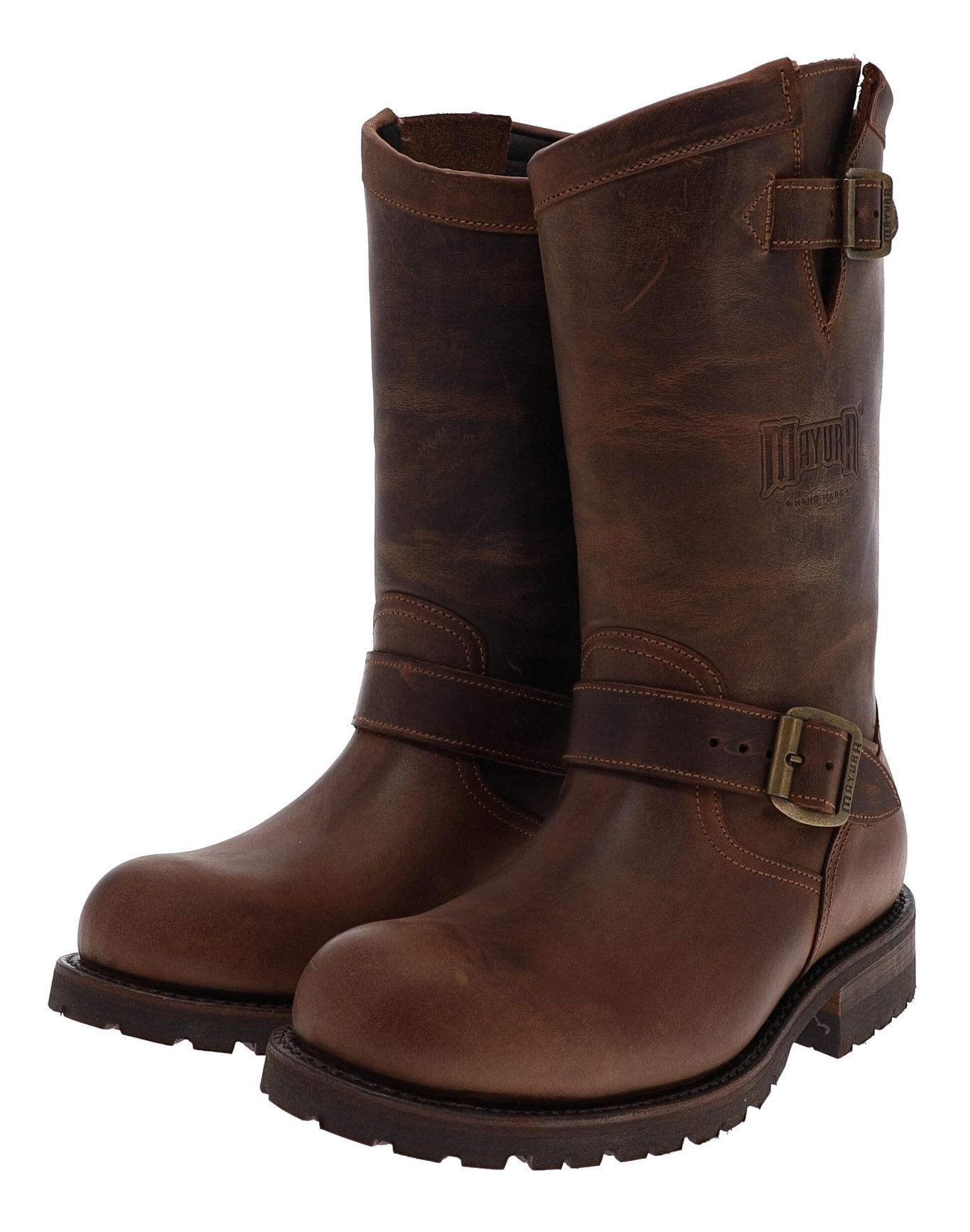 Mayura Boots MB018 Braun Bikerboots Unisex Rahmengenäht Bikerstiefelette