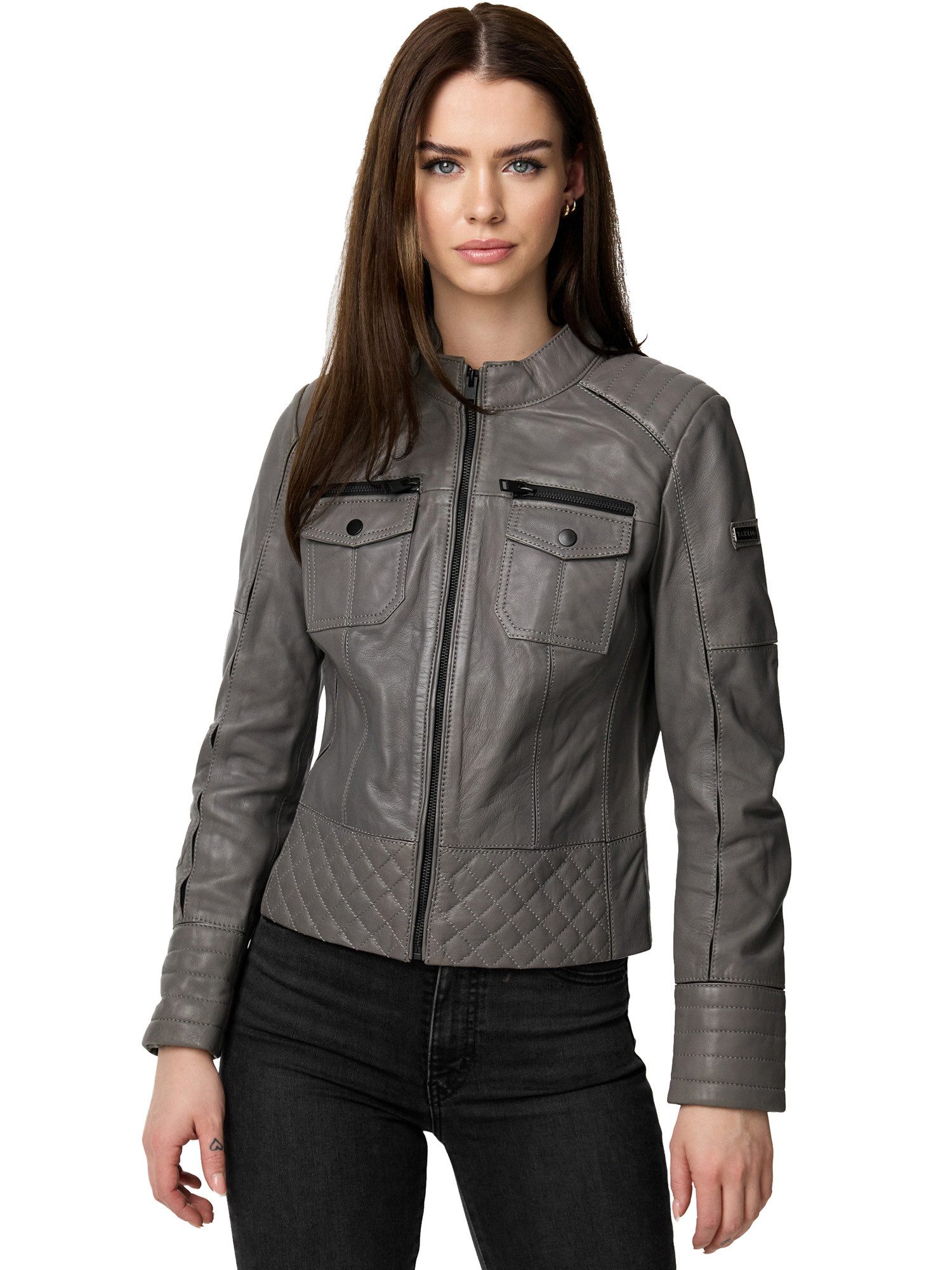 Tazzio Lederjacke F524 moderne & zeitlose Damen Jacke im Biker Look