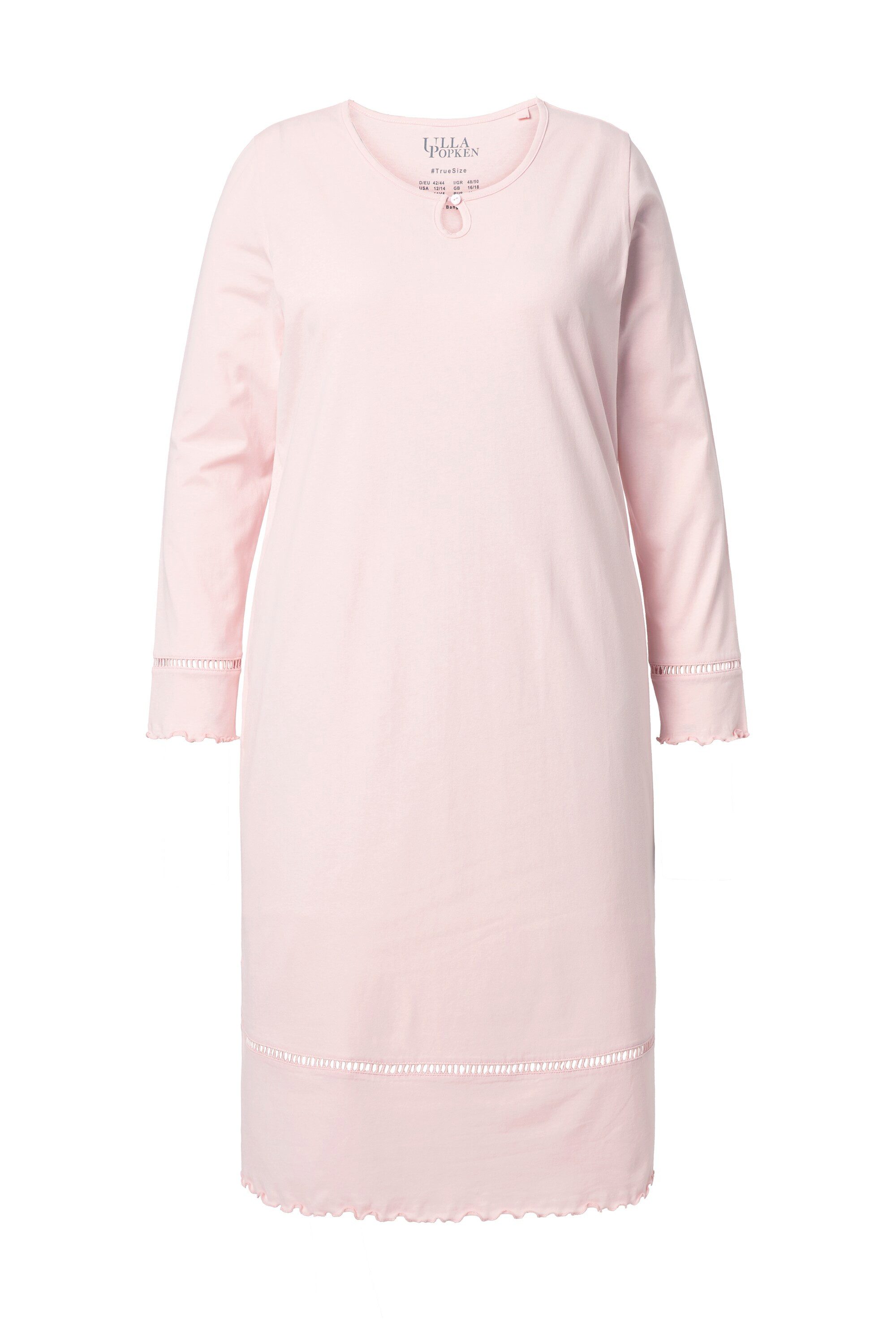 Ulla Popken Nachthemd Nachthemd Hohlsaum Wellenkanten Langarm günstig online kaufen