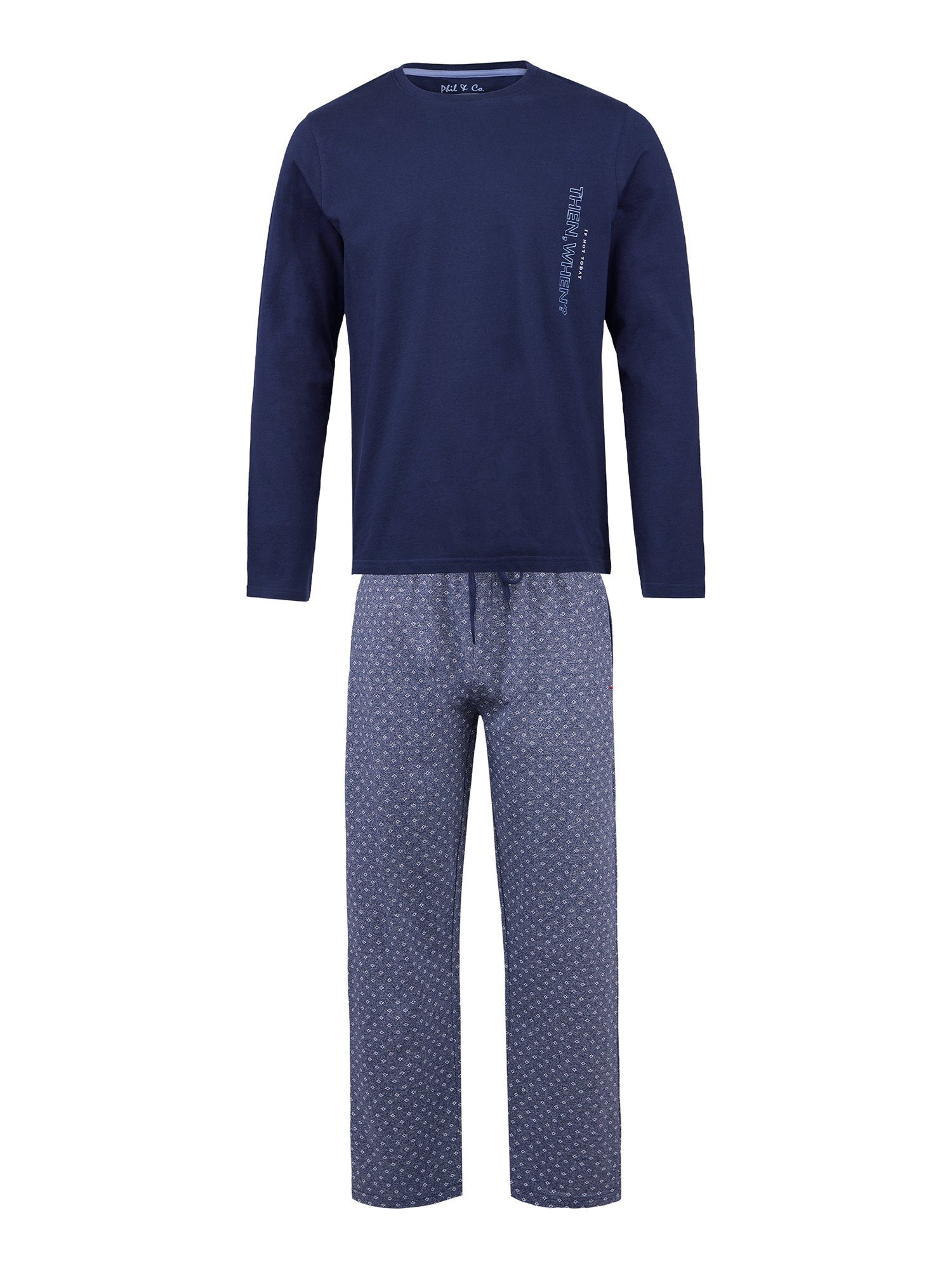 Phil & Co. Pyjama Special (1 tlg) Schlafanzug Langarm bequem blau-grau