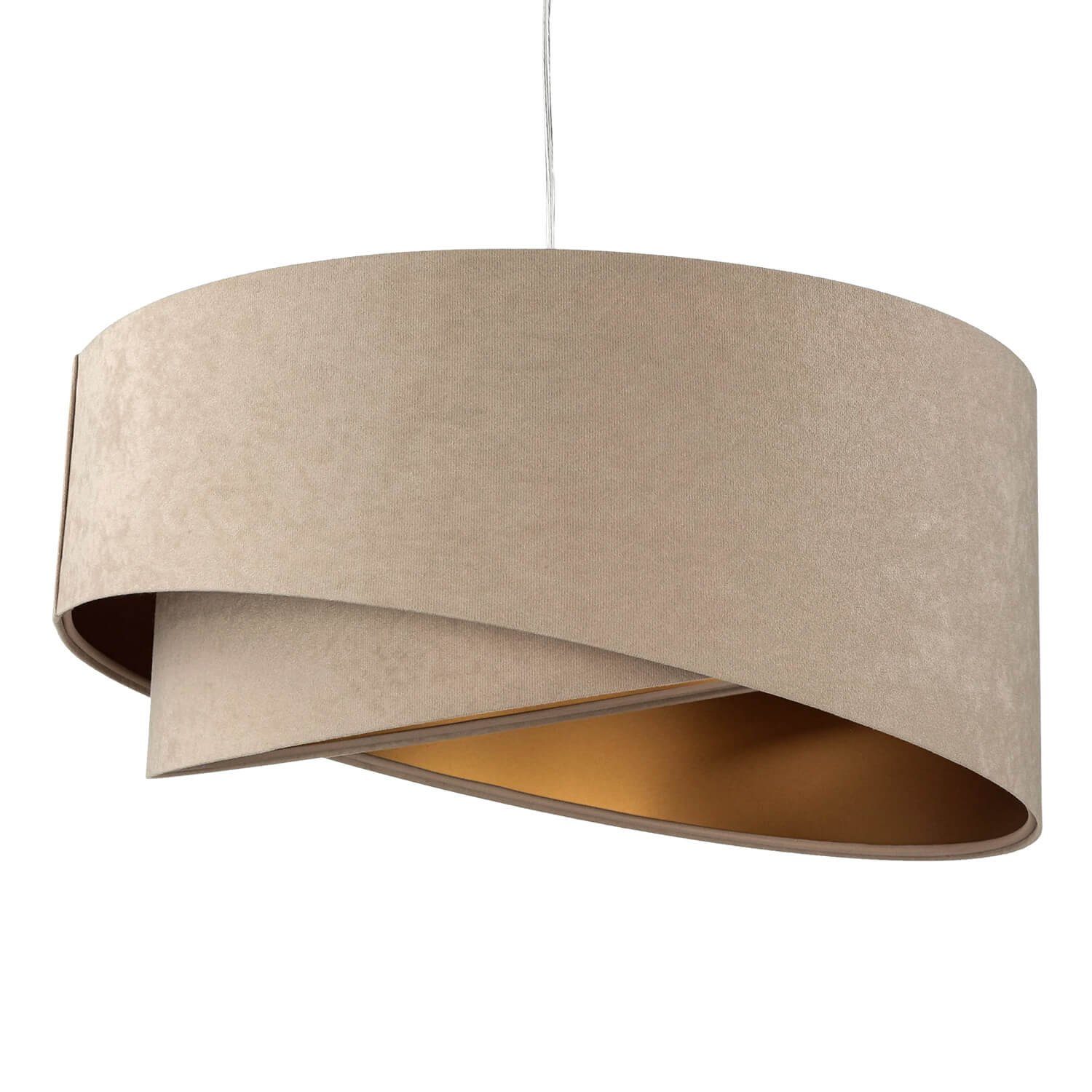 Licht-Erlebnisse Pendelleuchte MADAN, ohne Leuchtmittel, Hängelampe Stoffschirm Beige Gold wohnlich Modern Hängelampe Esszimmer