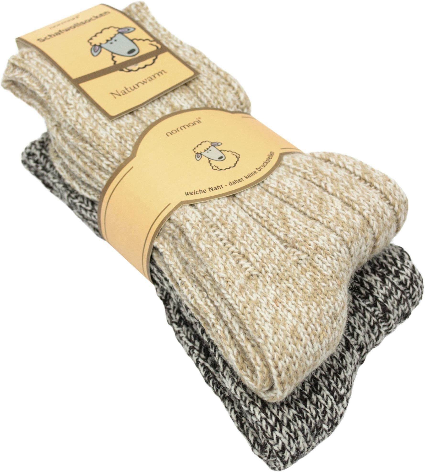 warm aus Beige/Braun natürlich normani Paar 2 Paar) Norwegersocken Schafwolle (2 Thermosocken