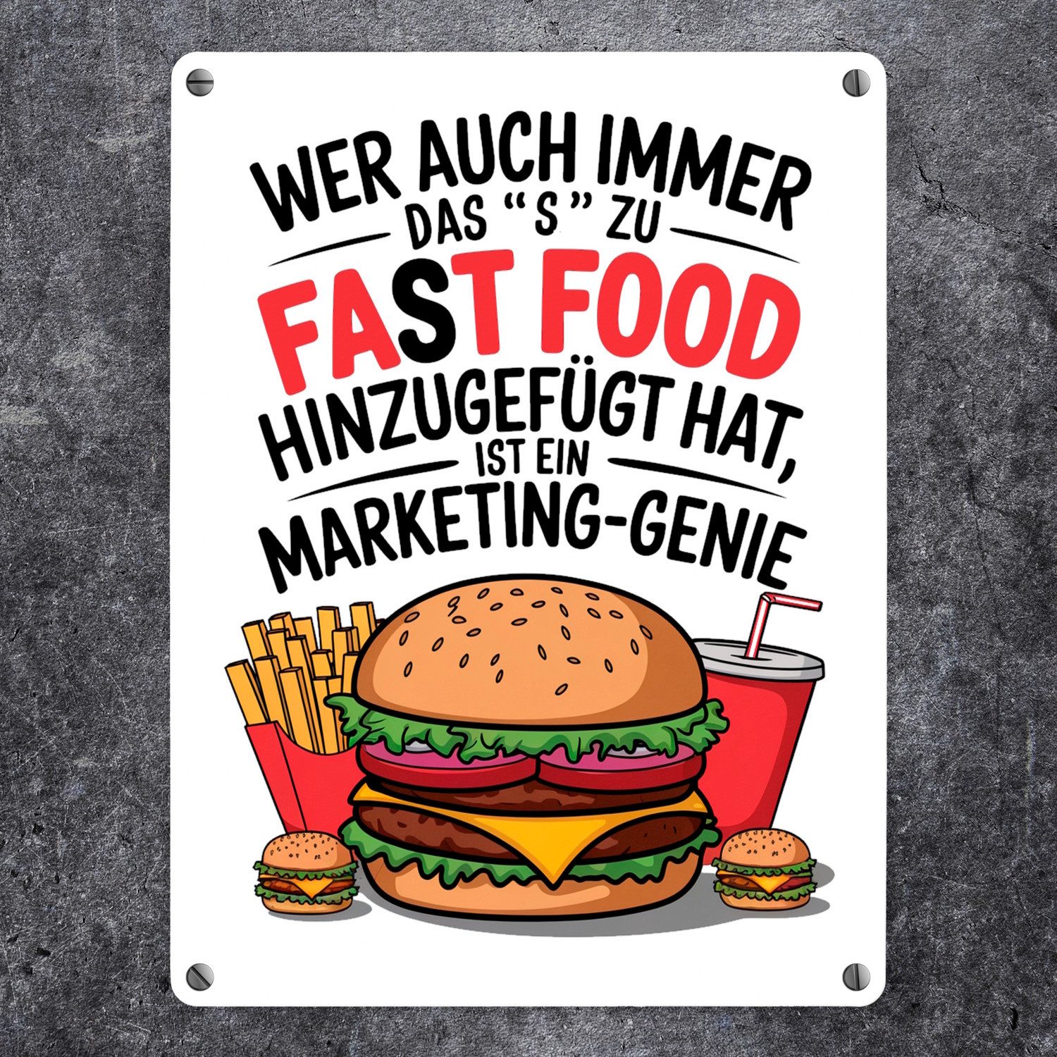 speecheese Metallschild Fast Food - FAT FOOD Metallschild in 15x20 cm für Burger Fans