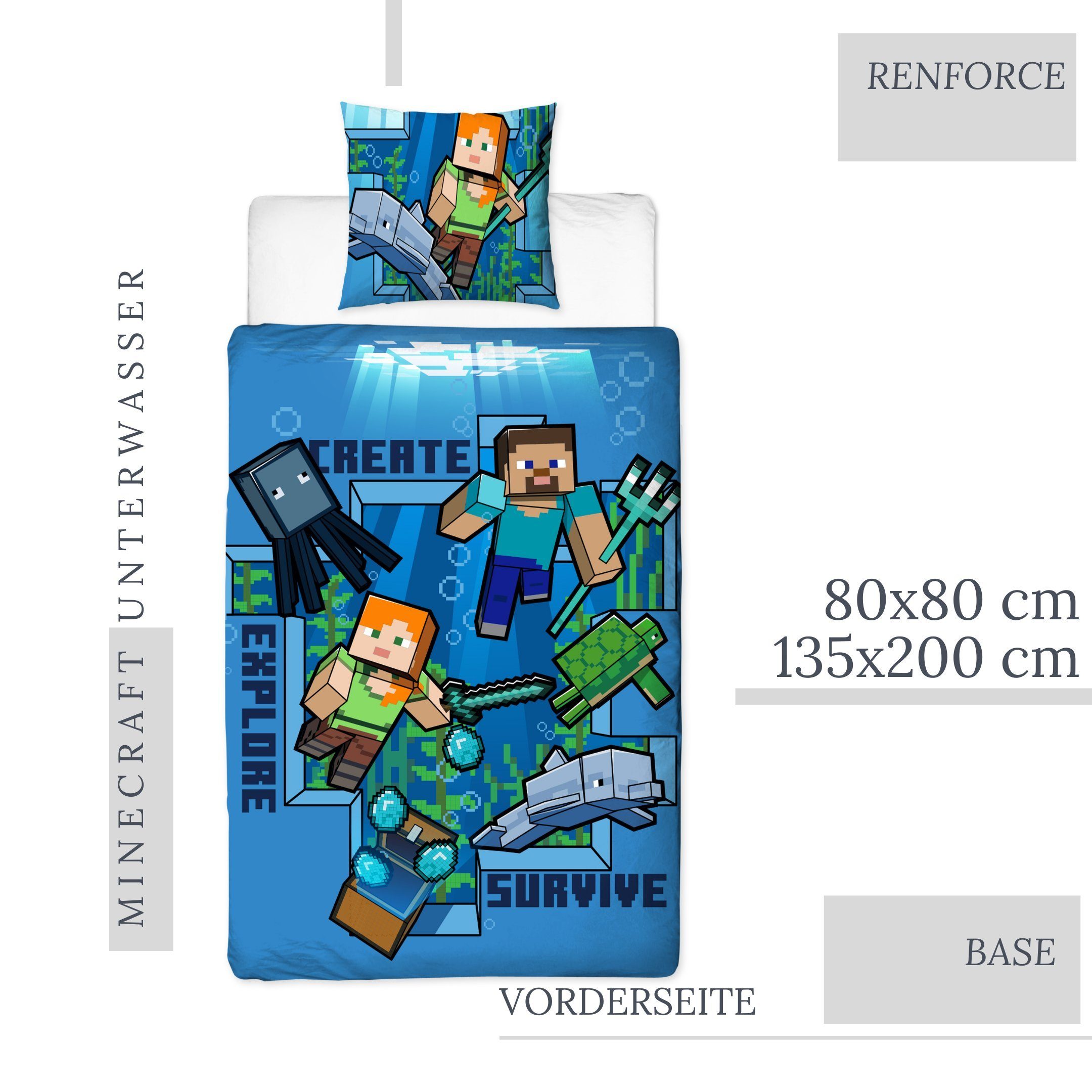 MTOnlinehandel Bettwäsche Minecraft 135x200 + 80x80 cm, 100 % Baumwolle, Re günstig online kaufen