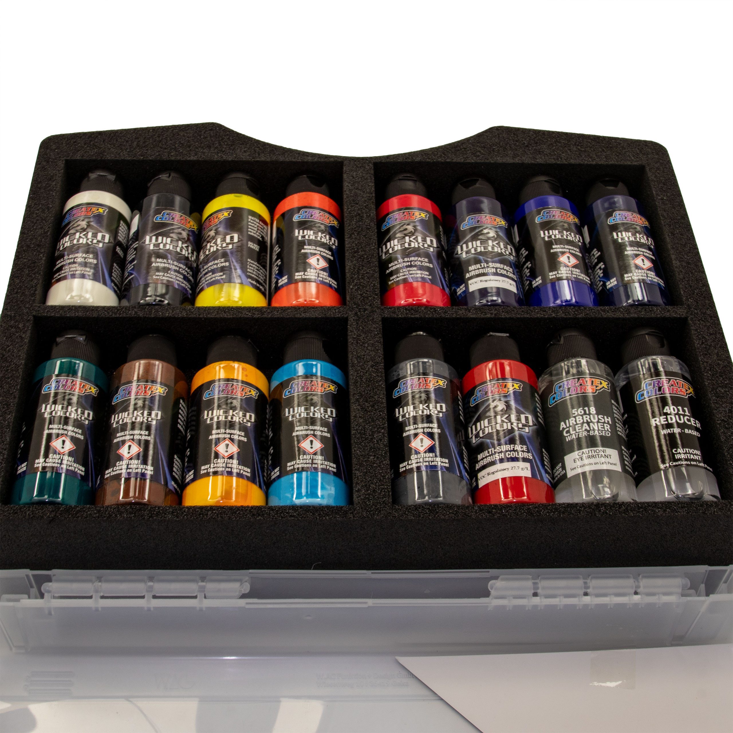 Createx Colors Acrylfarbe Wicked Transparent Color Farbset im Koffer Airbrushfarben 800 162