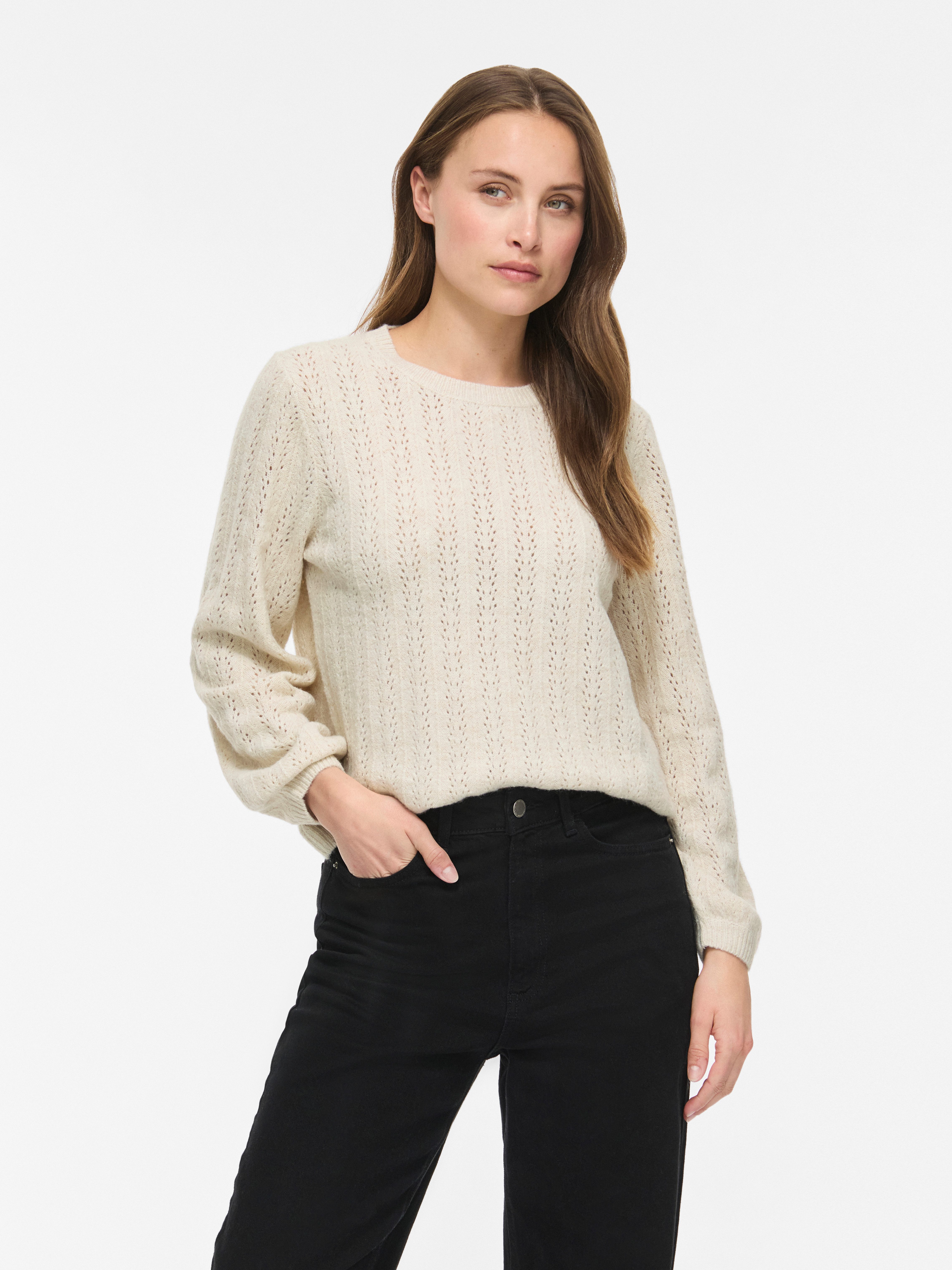 Vila Strickpullover VILIGA POINTELLE L/S O-NECK TOP -NOOS Materialmix