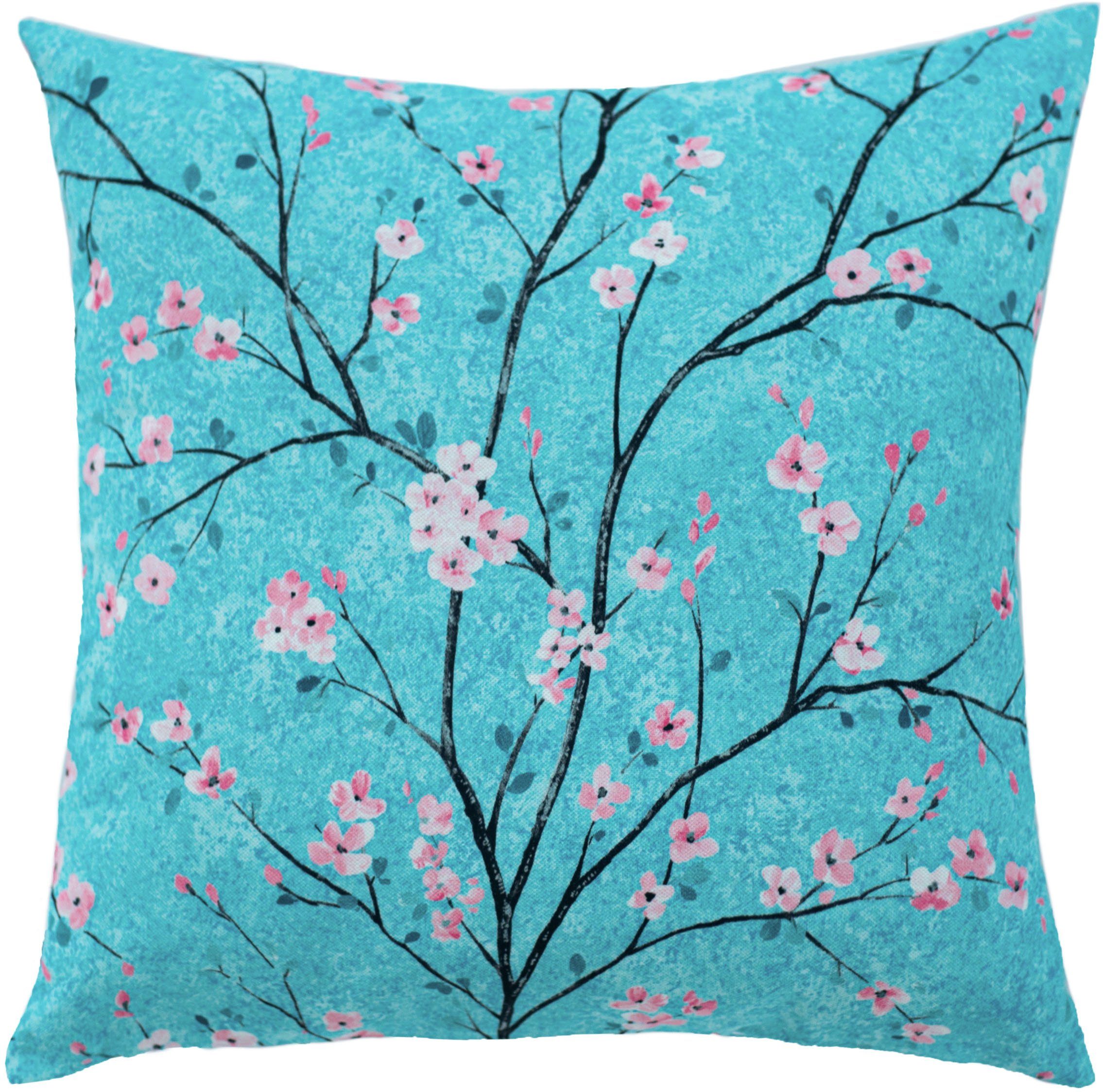 HOMING Dekokissen Kirschblüte, floral, Blumen, Kissenhülle ohne Füllung, 1 Stück blau | Kissenbezüge